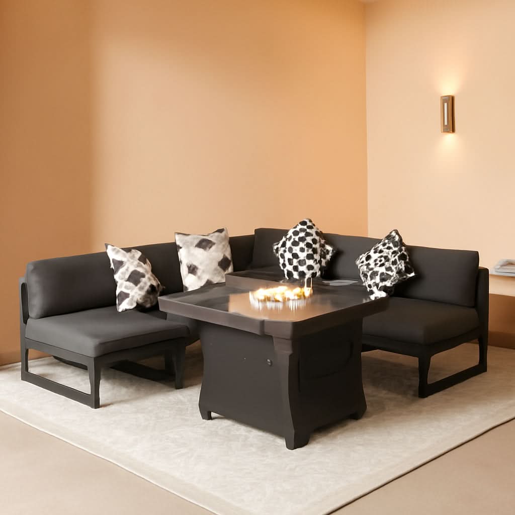 Grey Aluminum 6 Piece Patio Sofa Set With Fire Pit