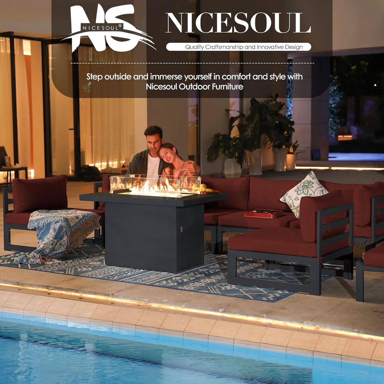 Grey Aluminum Outdoor Patio Set With Fire Pit Table