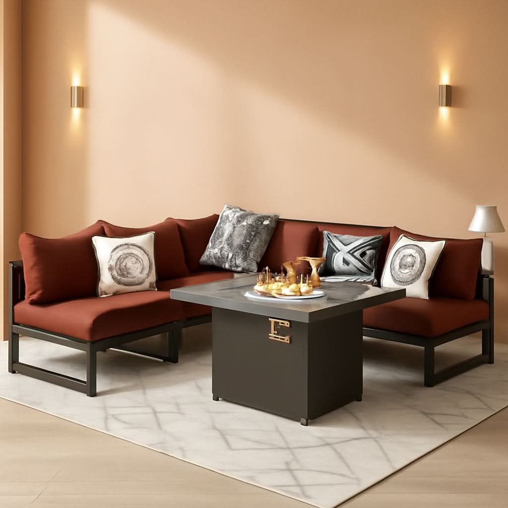 Grey Aluminum Outdoor Patio Set With Fire Pit Table