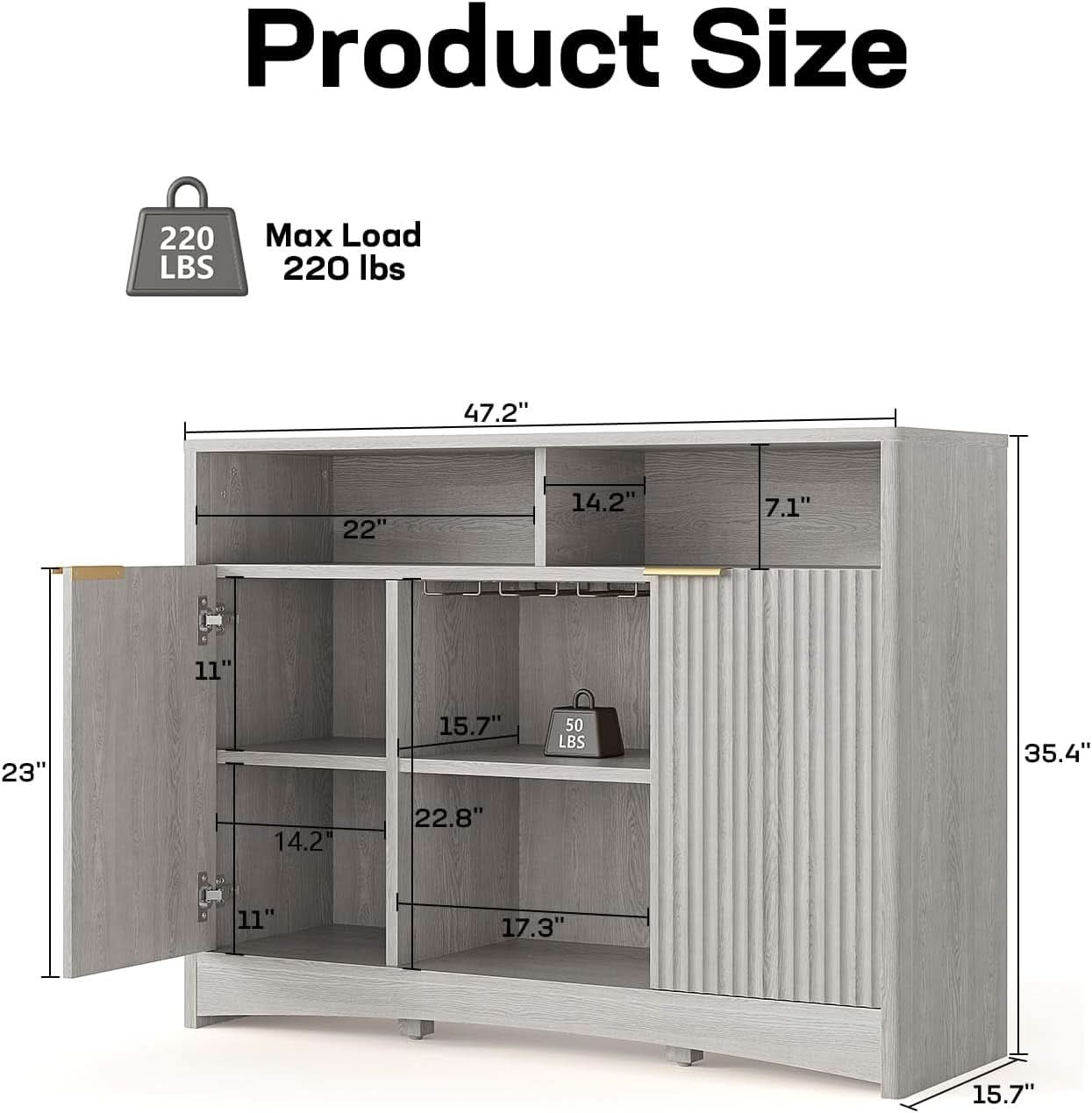 Grey Bar Cabinet With Adjustable Shelves For Home Bar Storage