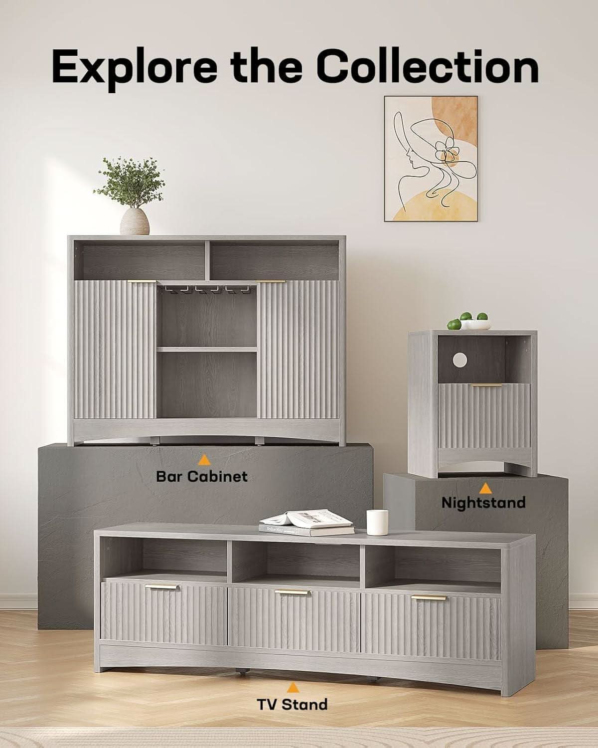 Grey Bar Cabinet With Adjustable Shelves For Home Bar Storage