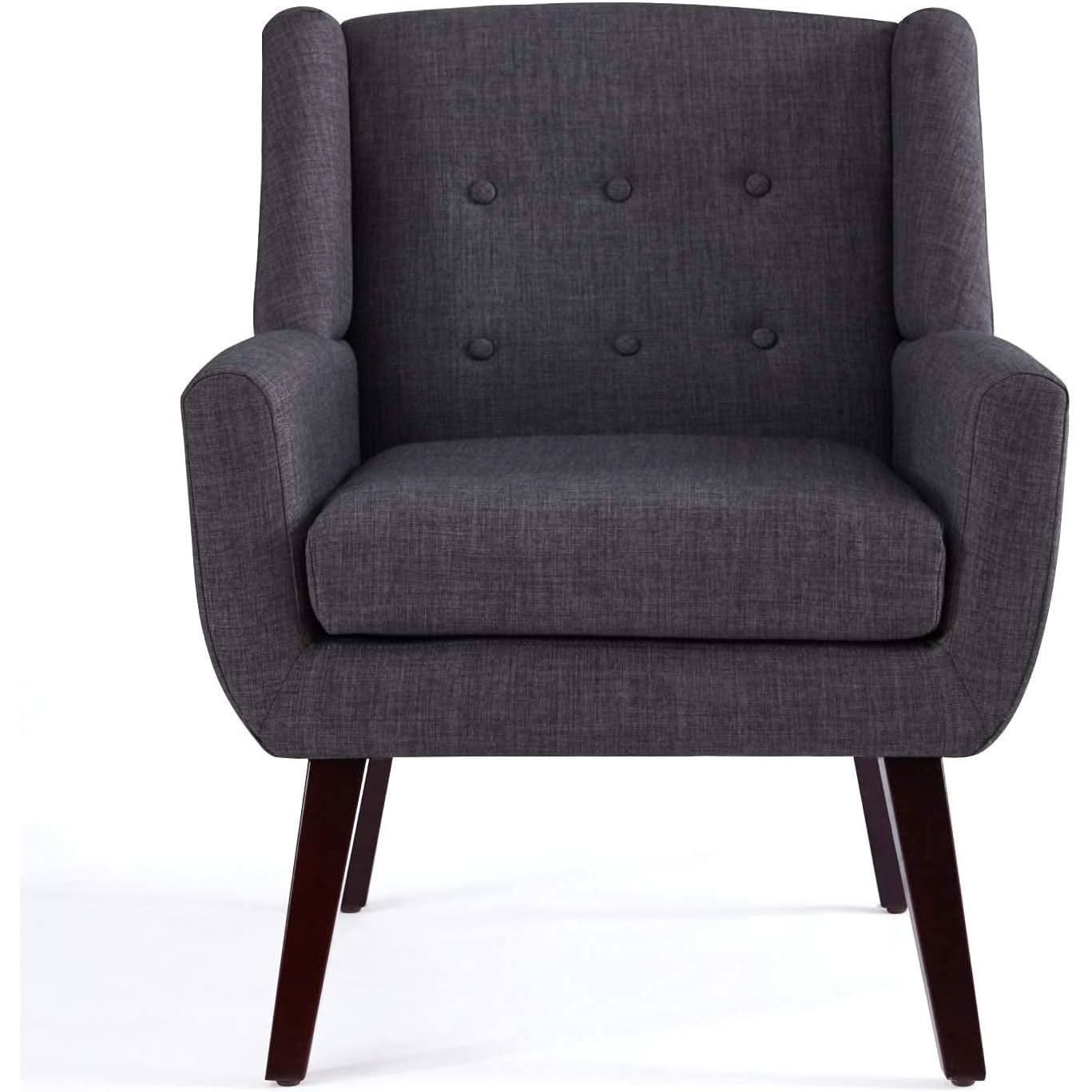 Grey Button Tufted Fabric Living Room Accent Chair