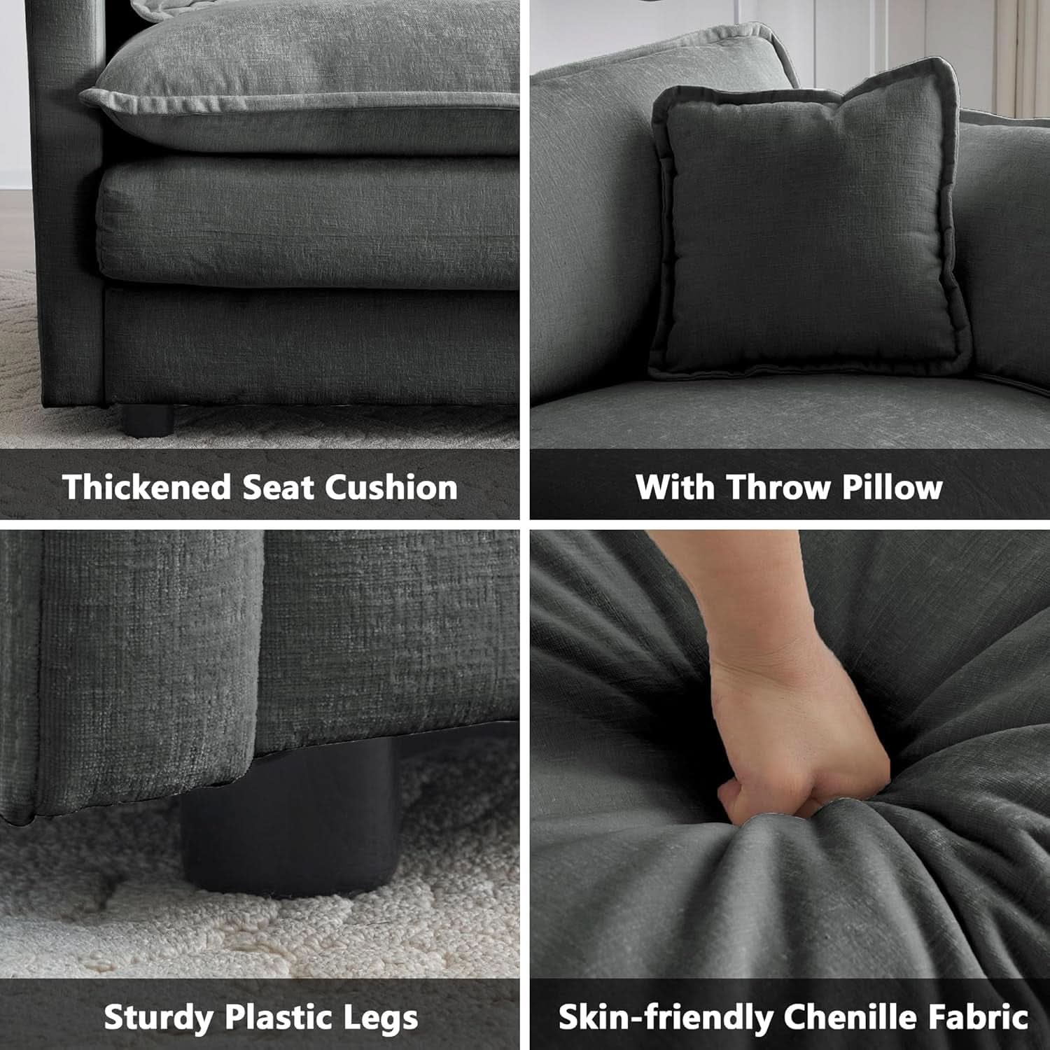 Grey Chenille 3 Piece Sofa Set With Two Single Sofas And One 3 Seater