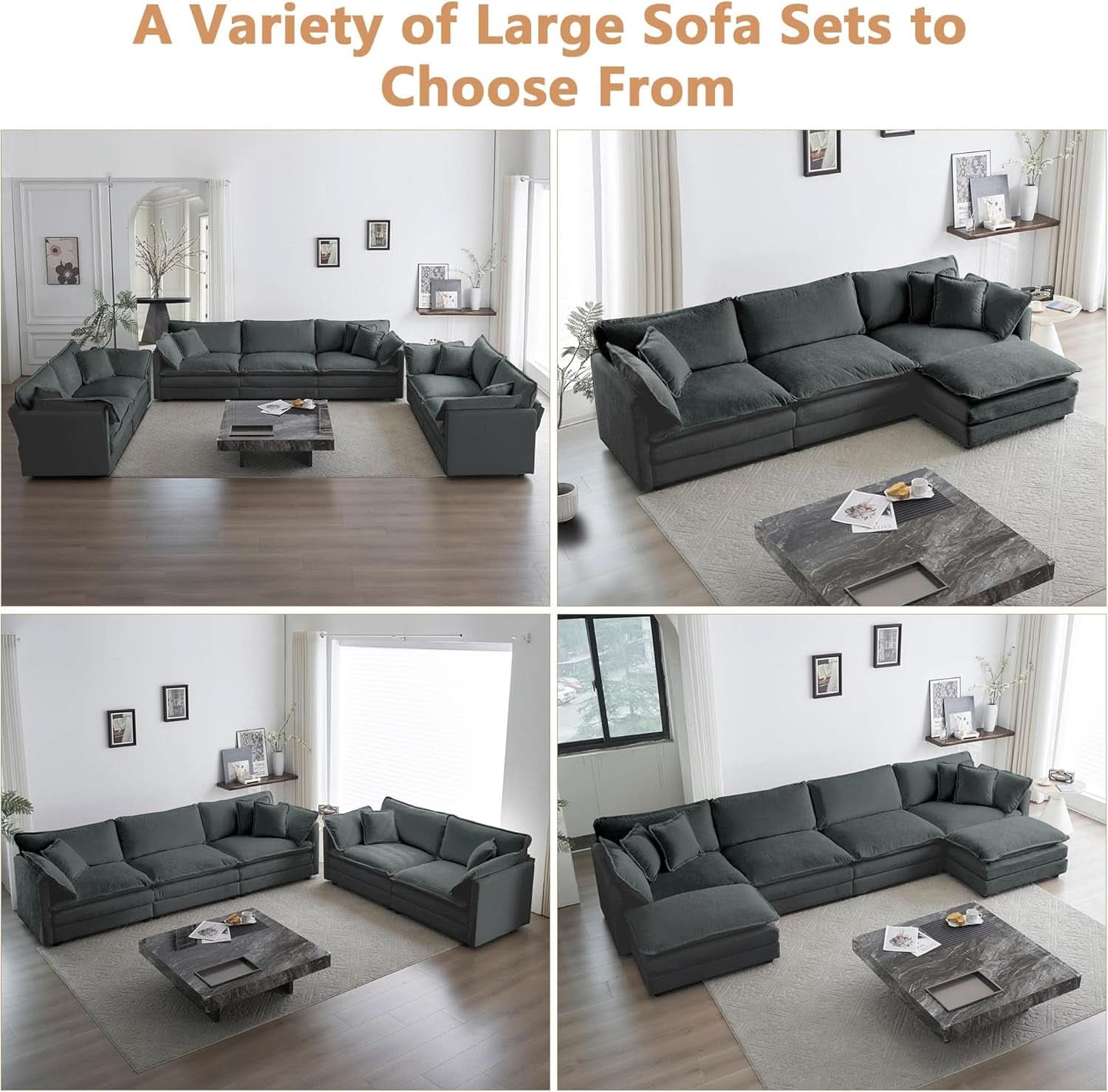 Grey Chenille 3 Piece Sofa Set With Two Single Sofas And One 3 Seater