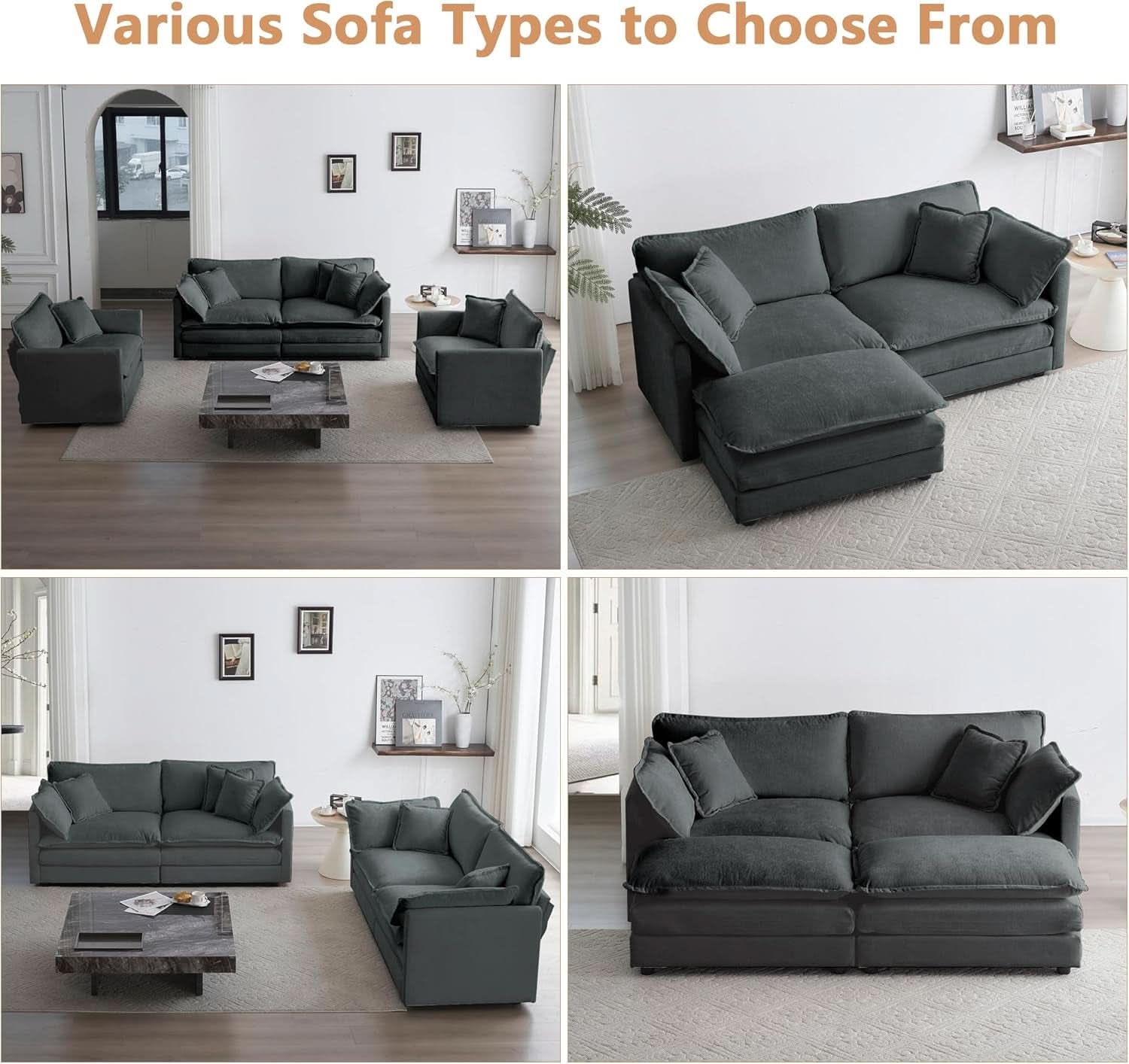 Grey Chenille 3 Piece Sofa Set With Two Single Sofas And One 3 Seater