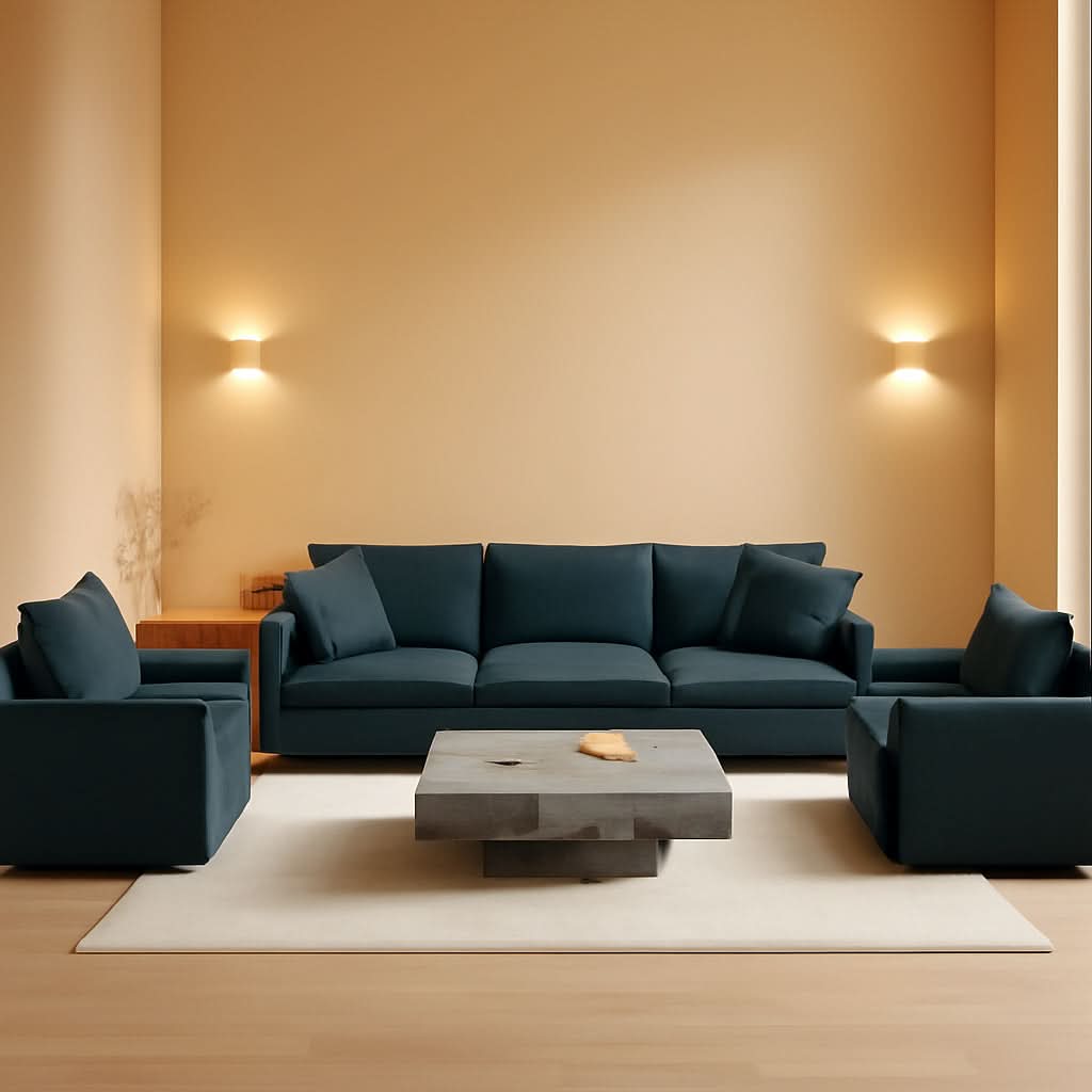 Grey Chenille 3 Piece Sofa Set With Two Single Sofas And One 3 Seater