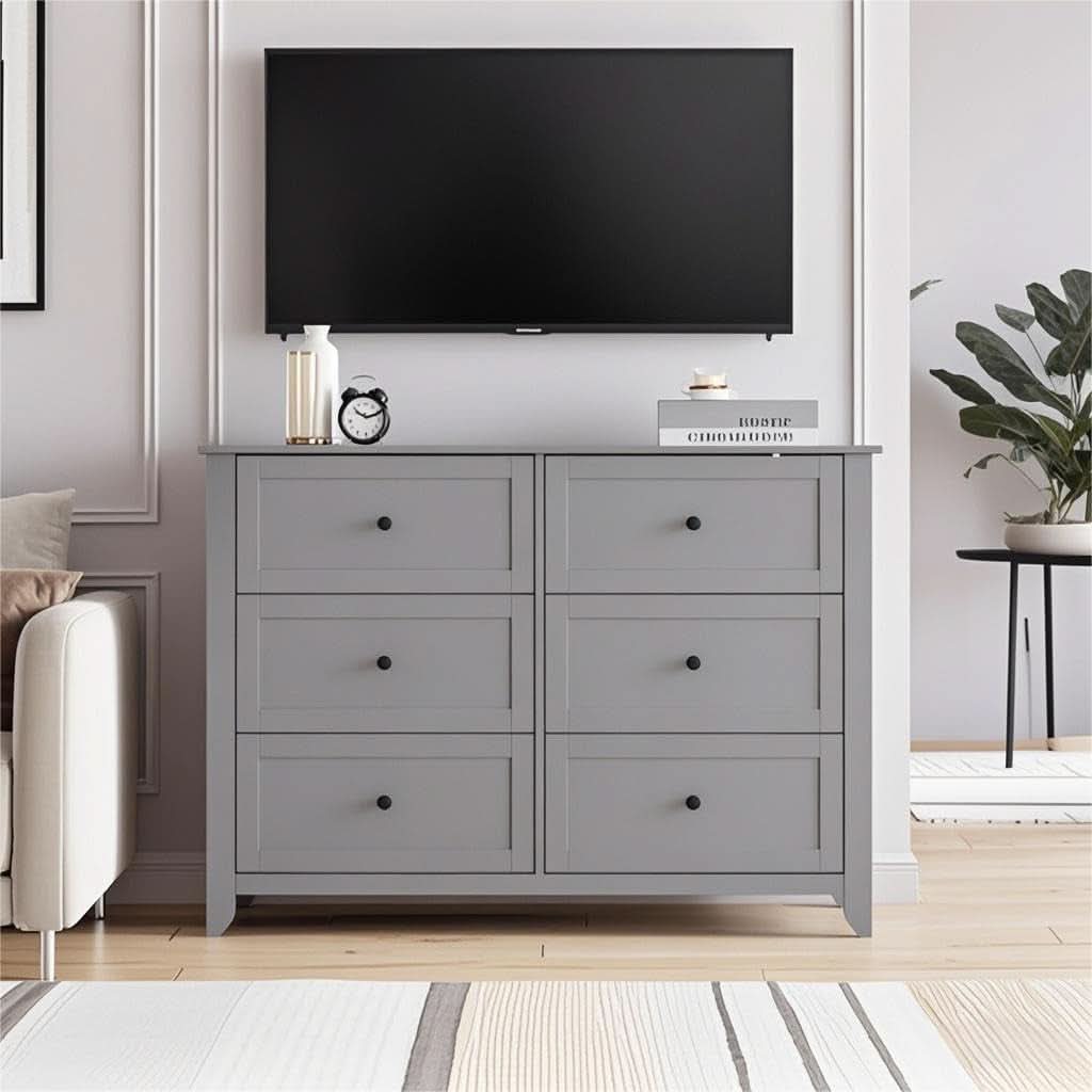 Grey Contemporary Dresser With 6 Drawers And Organizers