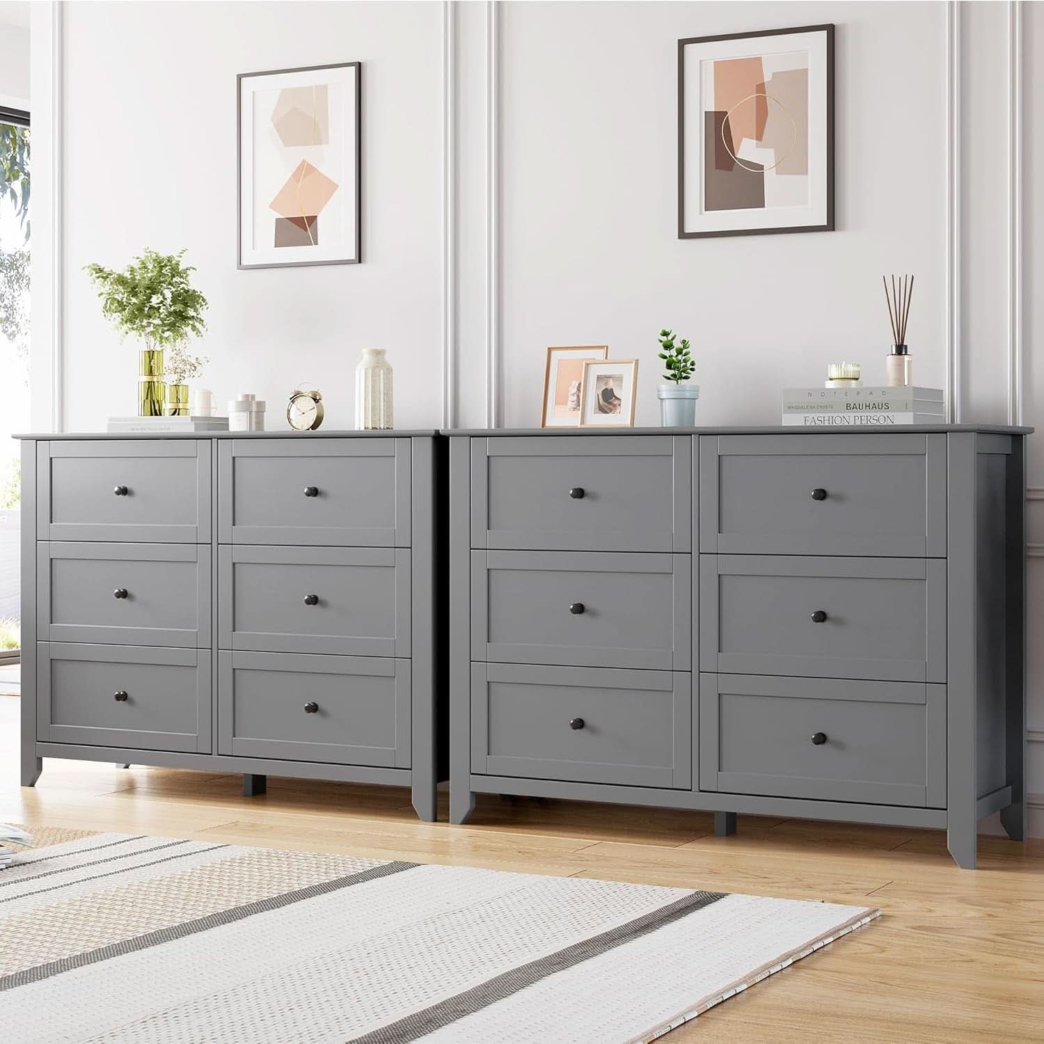 Grey Contemporary Dresser With 6 Drawers And Organizers