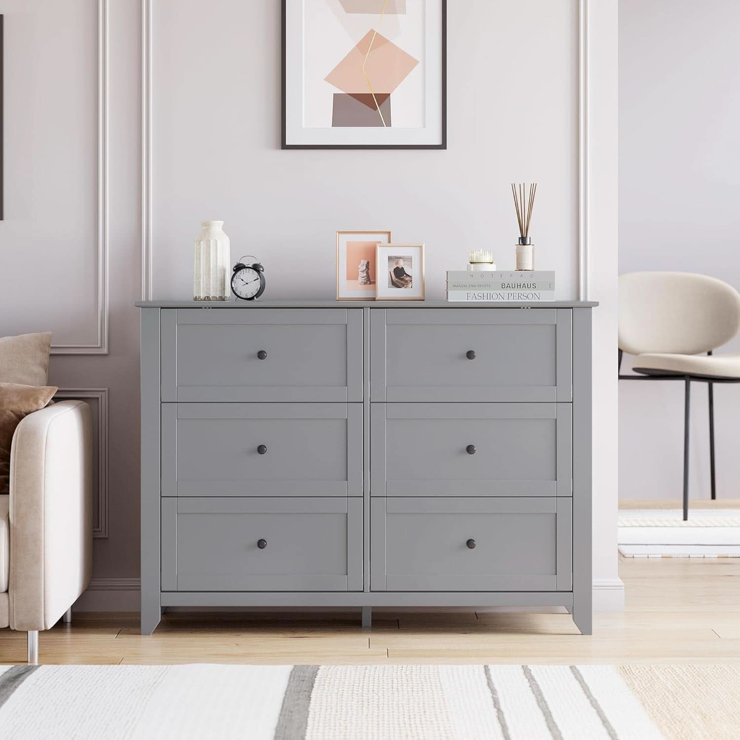 Grey Contemporary Dresser With 6 Drawers And Organizers