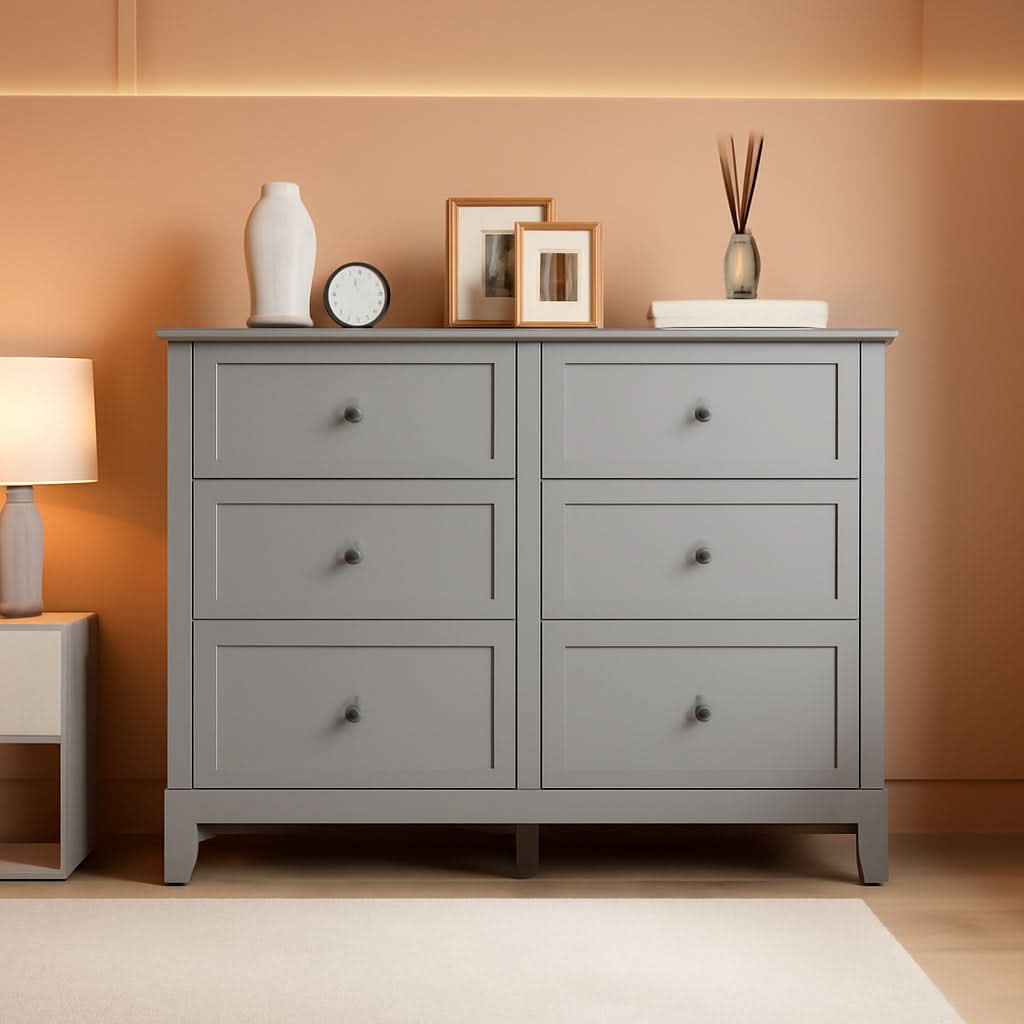 Grey Contemporary Dresser With 6 Drawers And Organizers