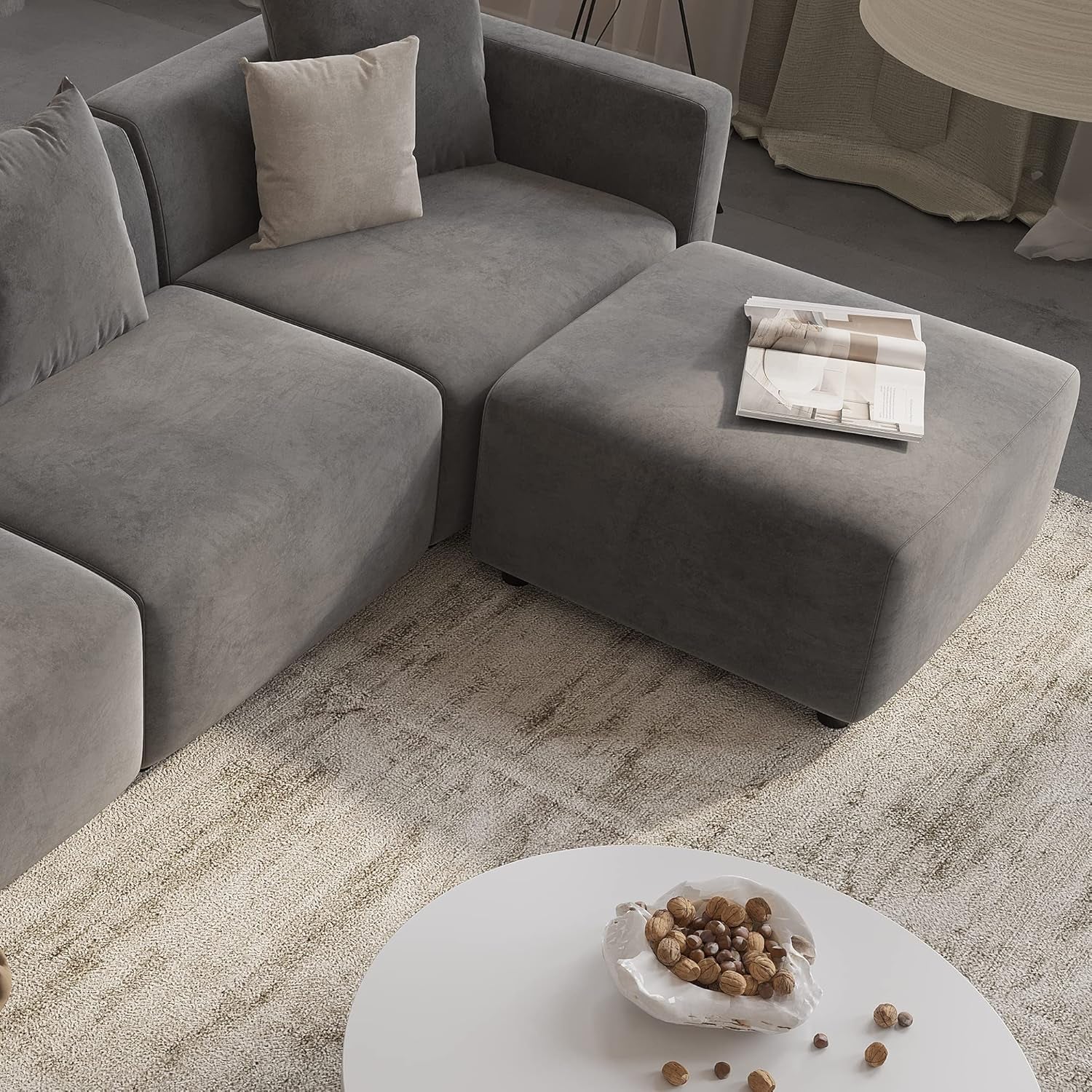 Grey Convertible L Shaped Modular Sectional Sofa Chaise