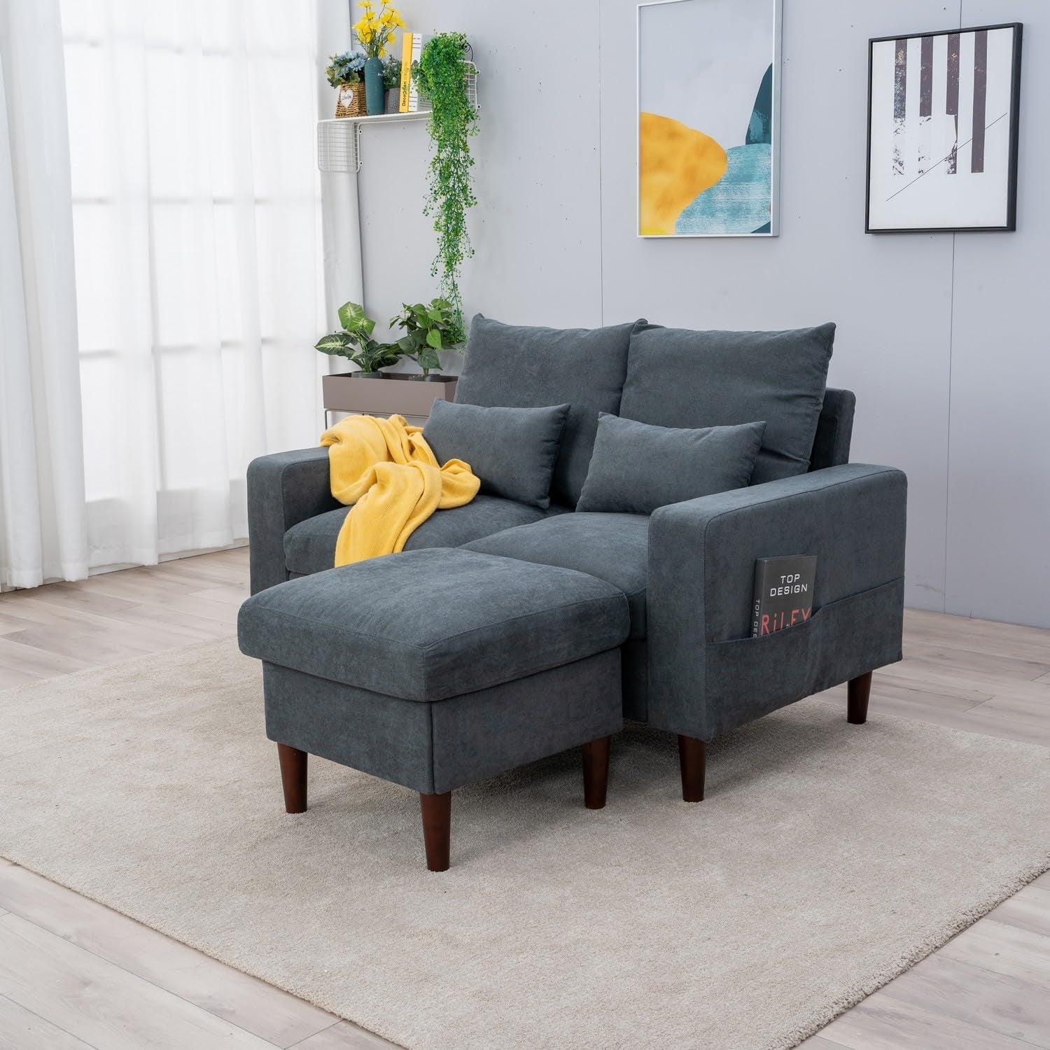 Grey Convertible Sectional Sofa With Ottoman L Shape 2Seat