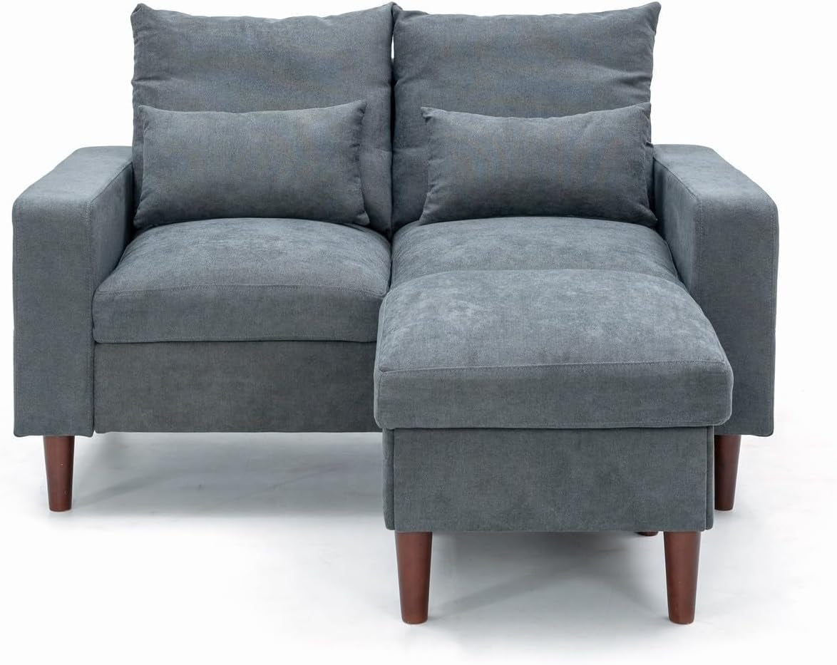 Grey Convertible Sectional Sofa With Ottoman L Shape 2Seat