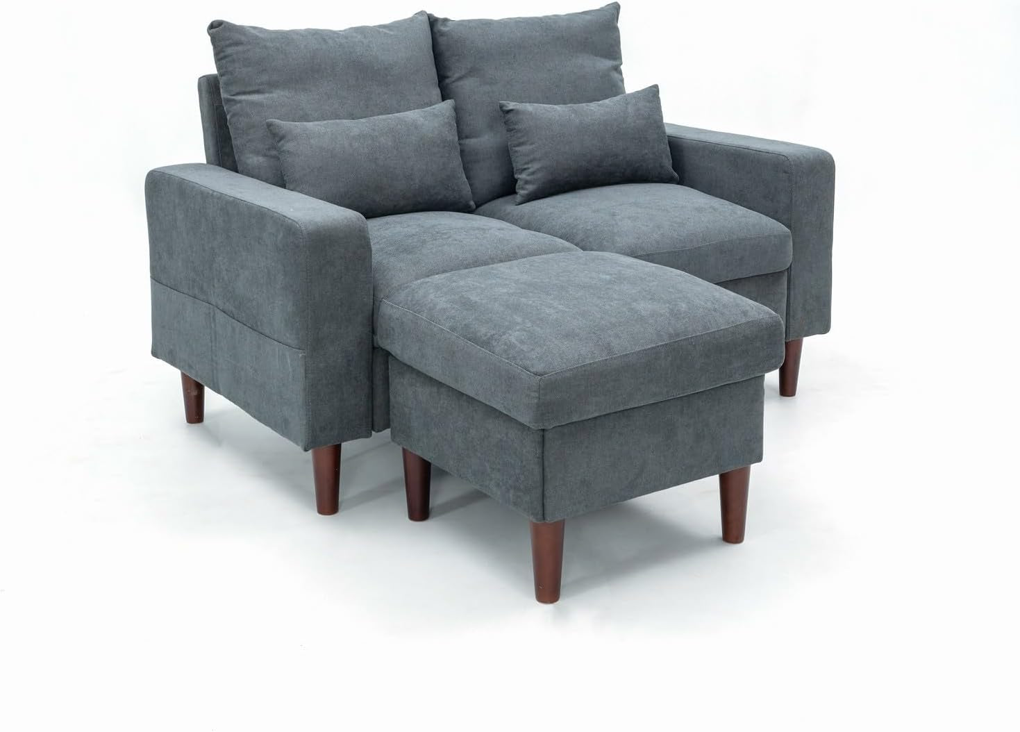 Grey Convertible Sectional Sofa With Ottoman L Shape 2Seat