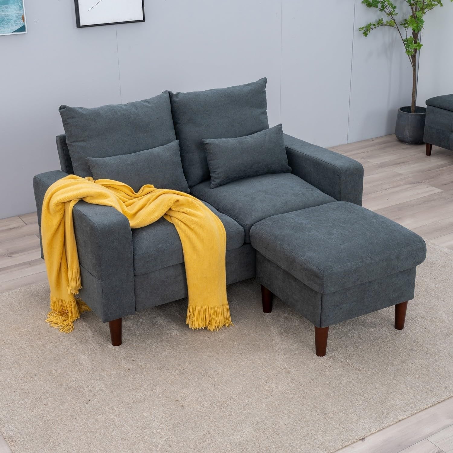 Grey Convertible Sectional Sofa With Ottoman L Shape 2Seat