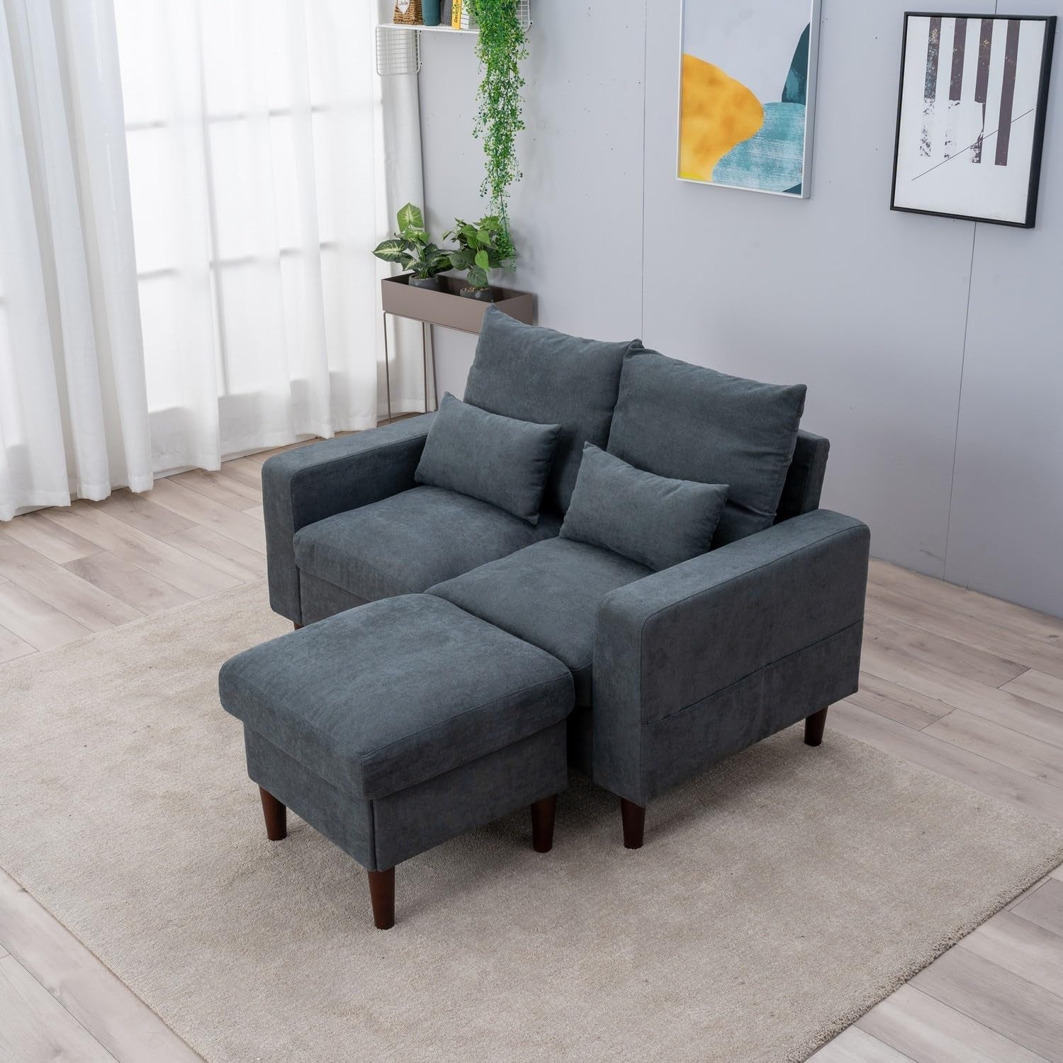 Grey Convertible Sectional Sofa With Ottoman L Shape 2Seat