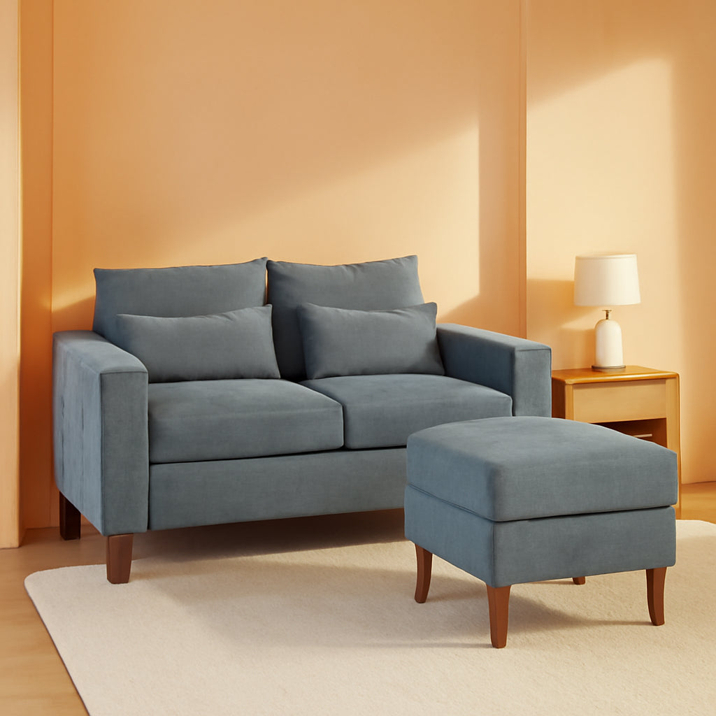Grey Convertible Sectional Sofa With Ottoman L Shape 2Seat