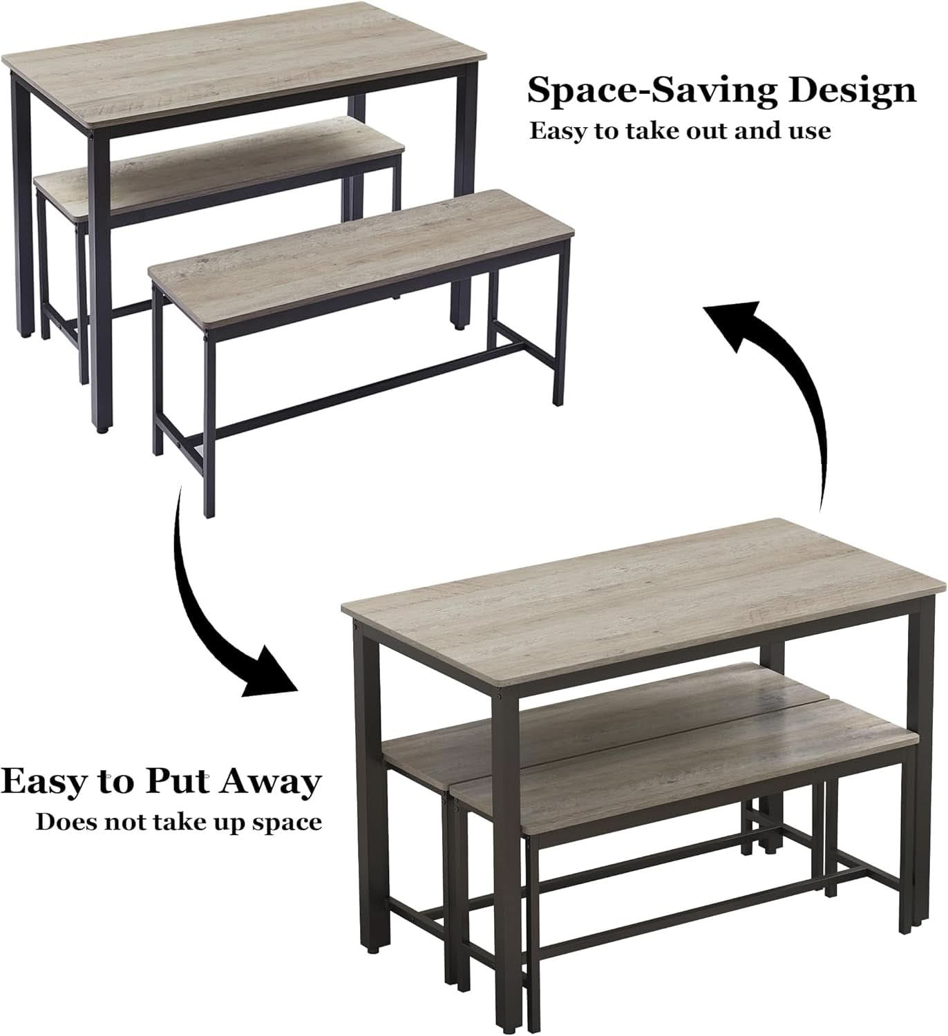 Grey Dining Table Set For 4 With 2 Benches 3 Piece Chairs