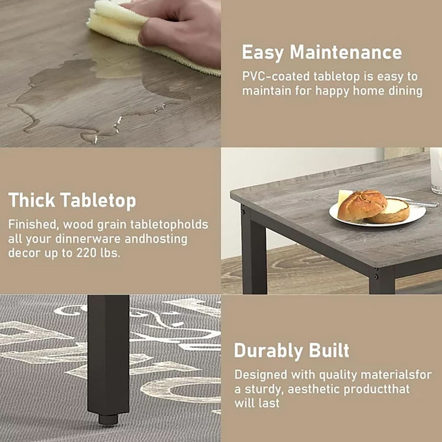 Grey Dining Table Set For 4 With 2 Benches 3 Piece Chairs