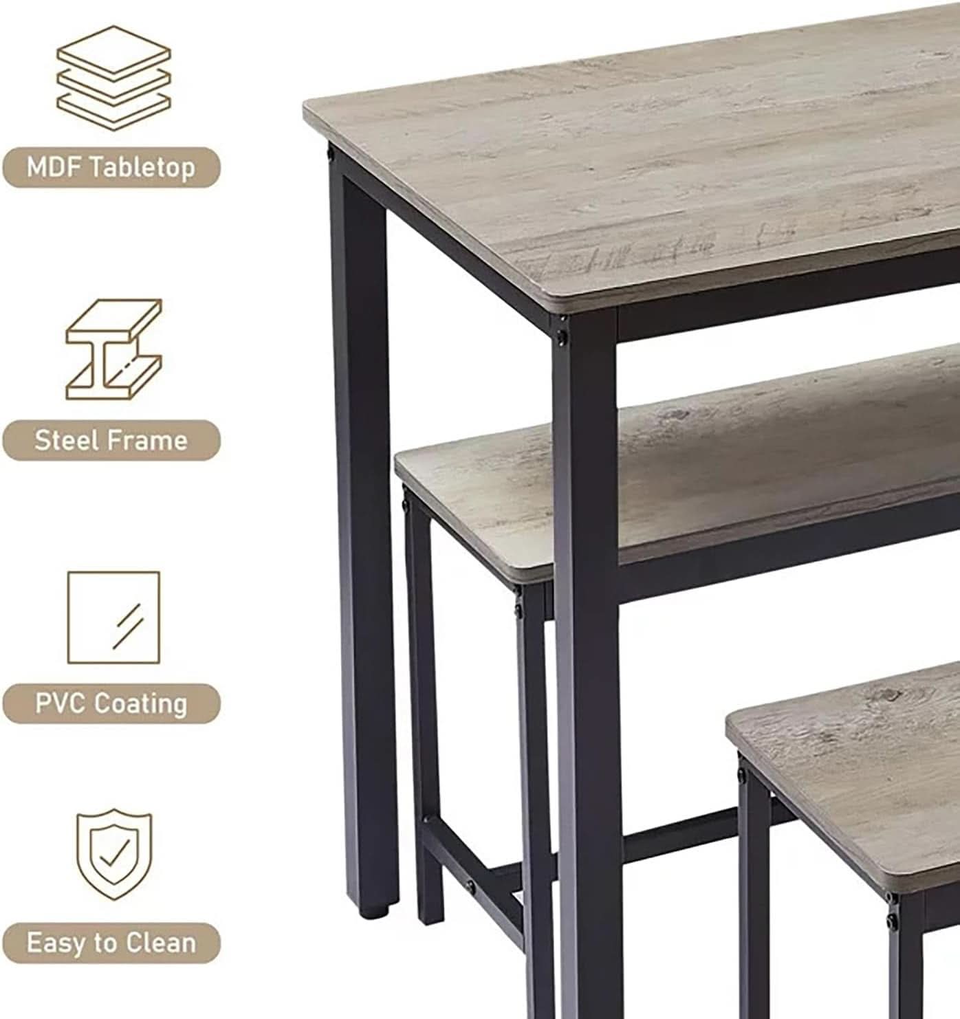 Grey Dining Table Set For 4 With 2 Benches 3 Piece Chairs
