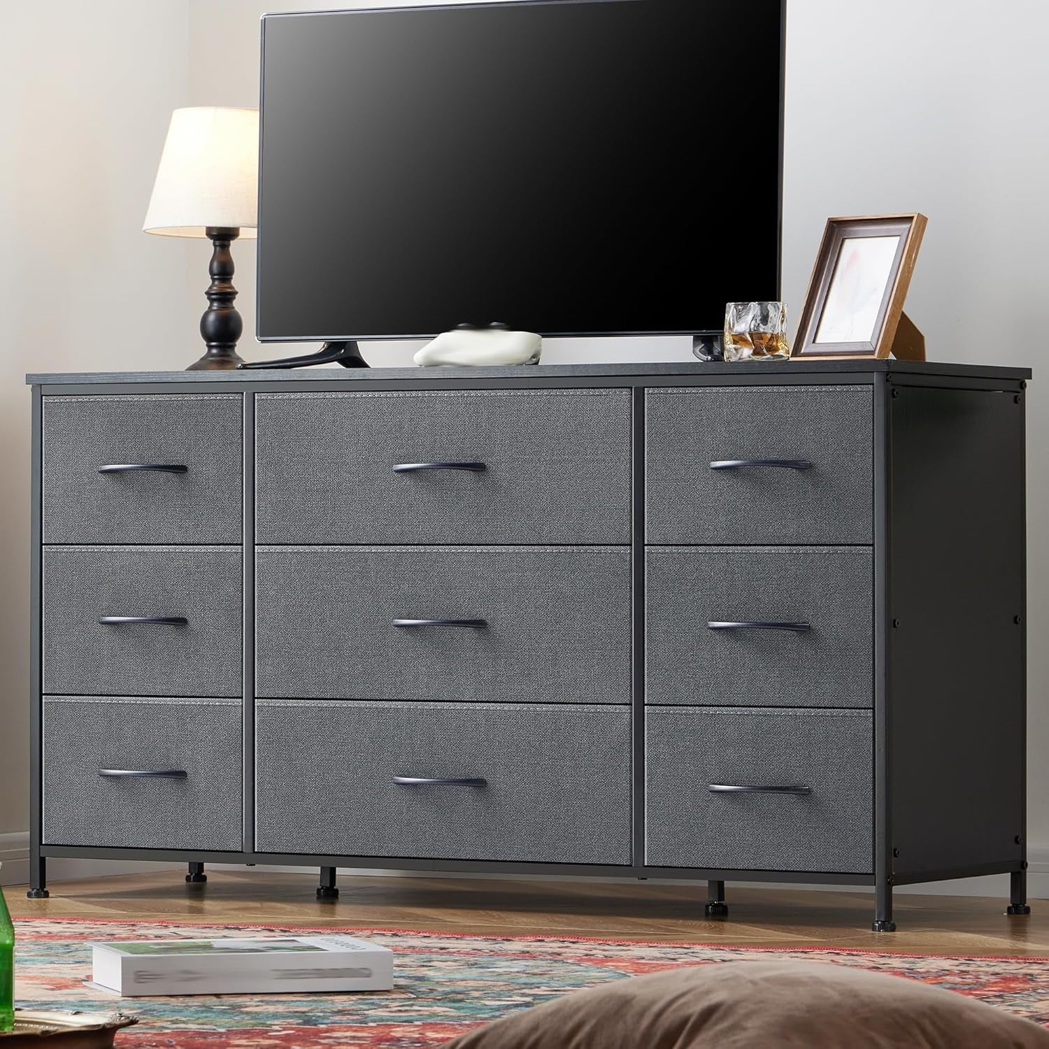 Grey Dresser With 9 Deep Drawers And 55 Inch TV Stand