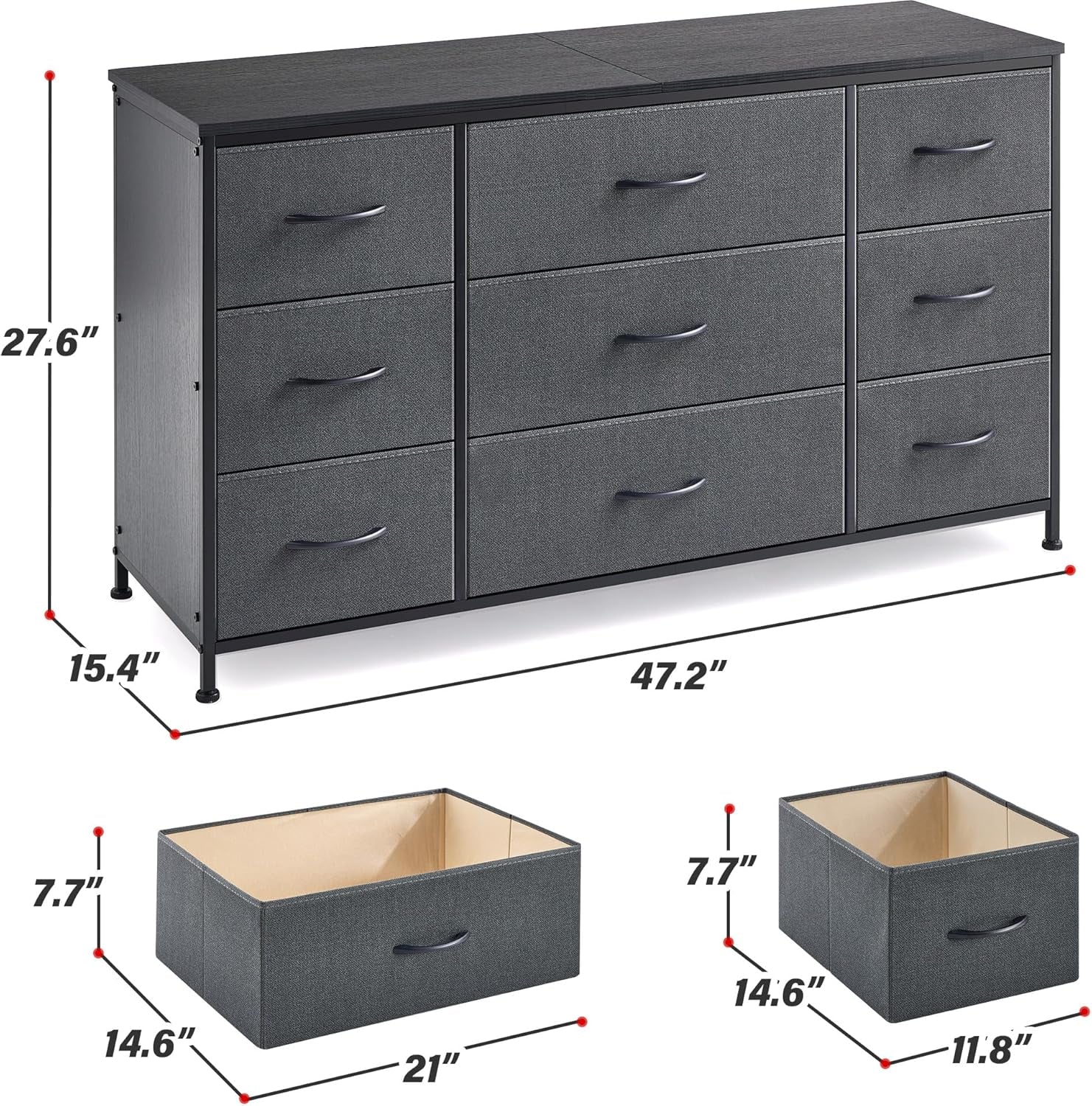 Grey Dresser With 9 Deep Drawers And 55 Inch TV Stand