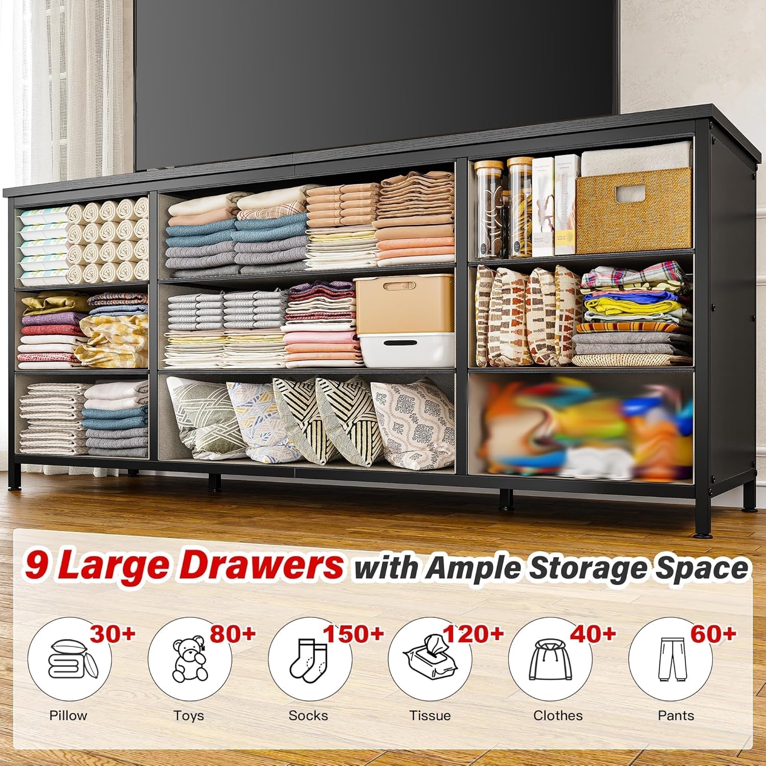Grey Dresser With 9 Deep Drawers And 55 Inch TV Stand