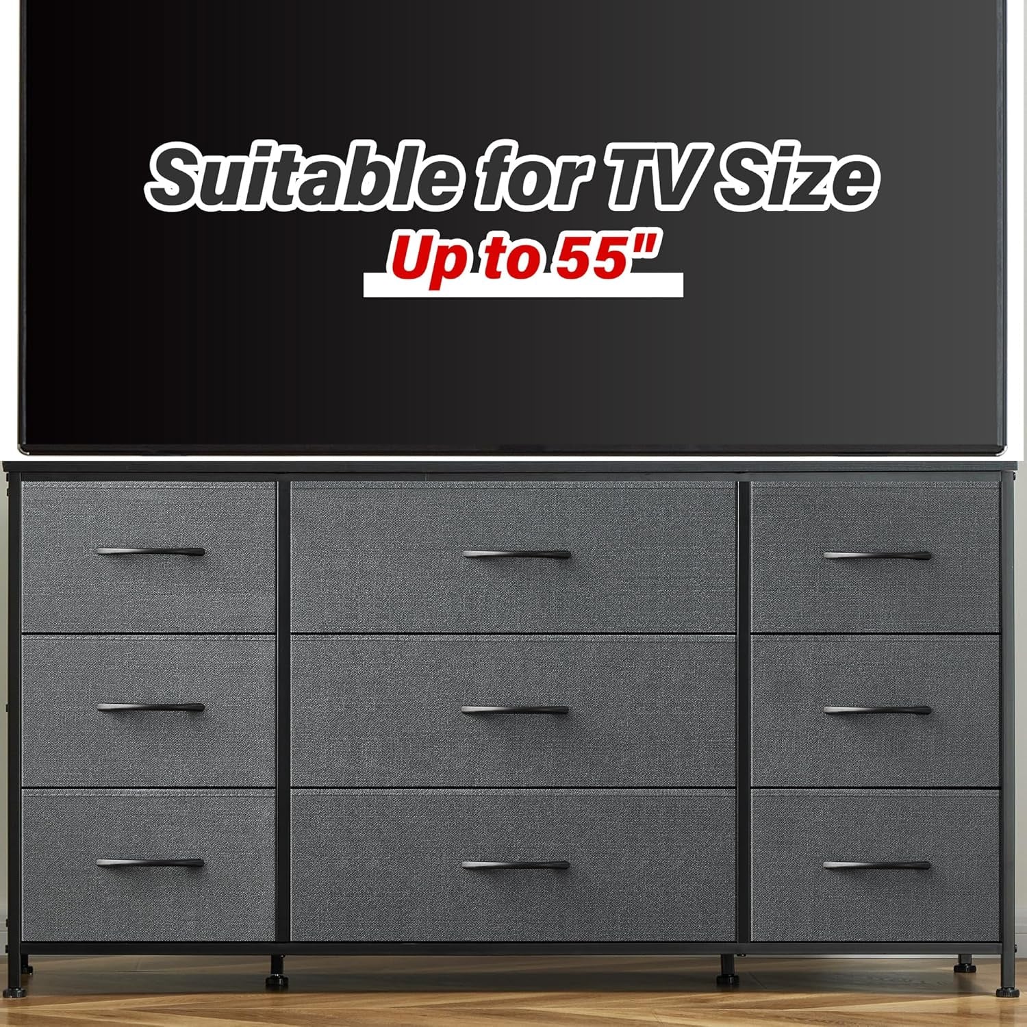 Grey Dresser With 9 Deep Drawers And 55 Inch TV Stand