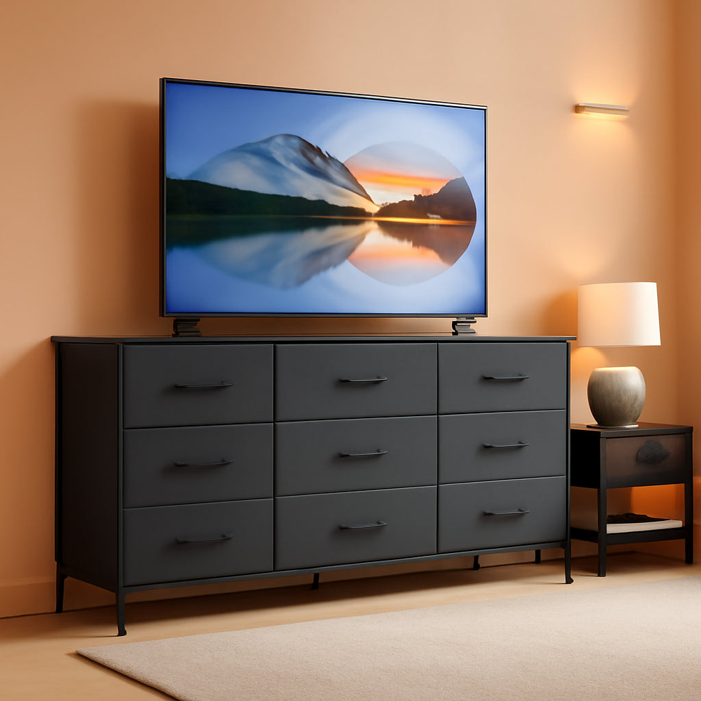 Grey Dresser With 9 Deep Drawers And 55 Inch TV Stand