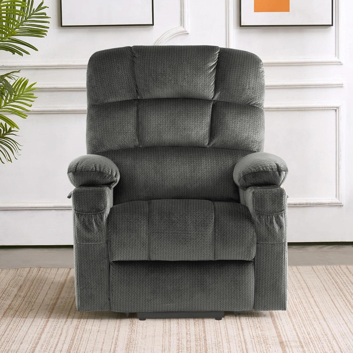 Grey Dual Motor Power Lift Recliner With Massage And Heat