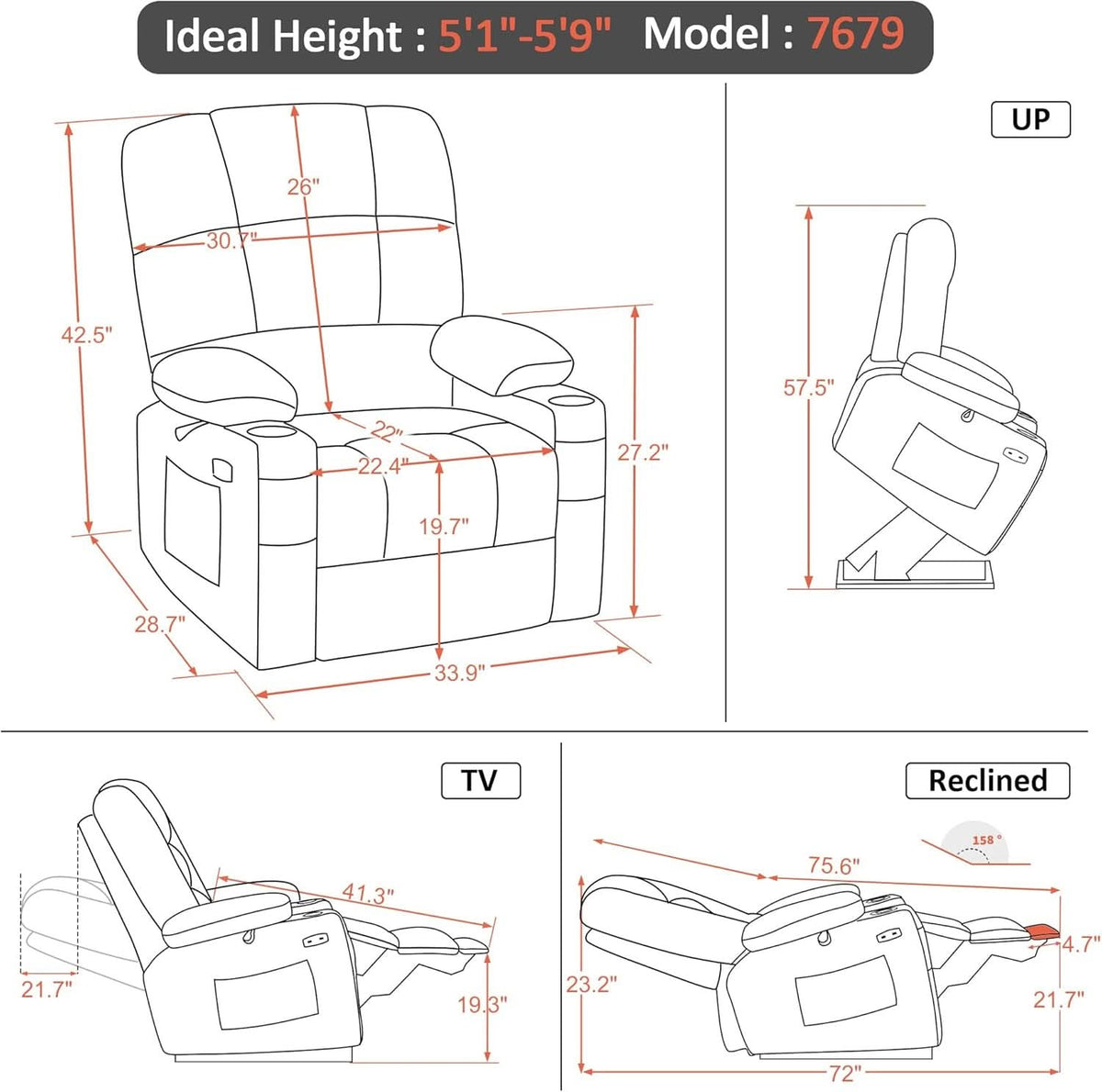 Grey Dual Motor Power Lift Recliner With Massage And Heat