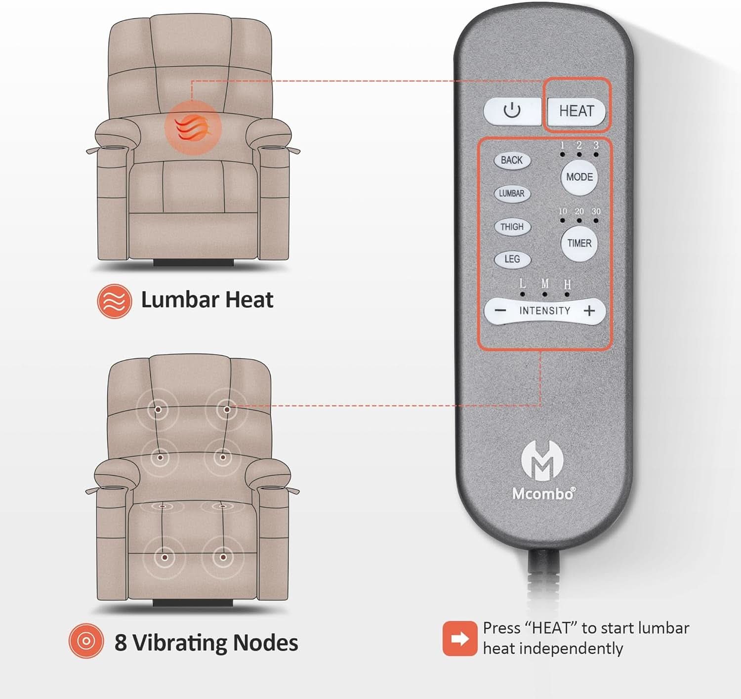 Grey Dual Motor Power Lift Recliner With Massage And Heat