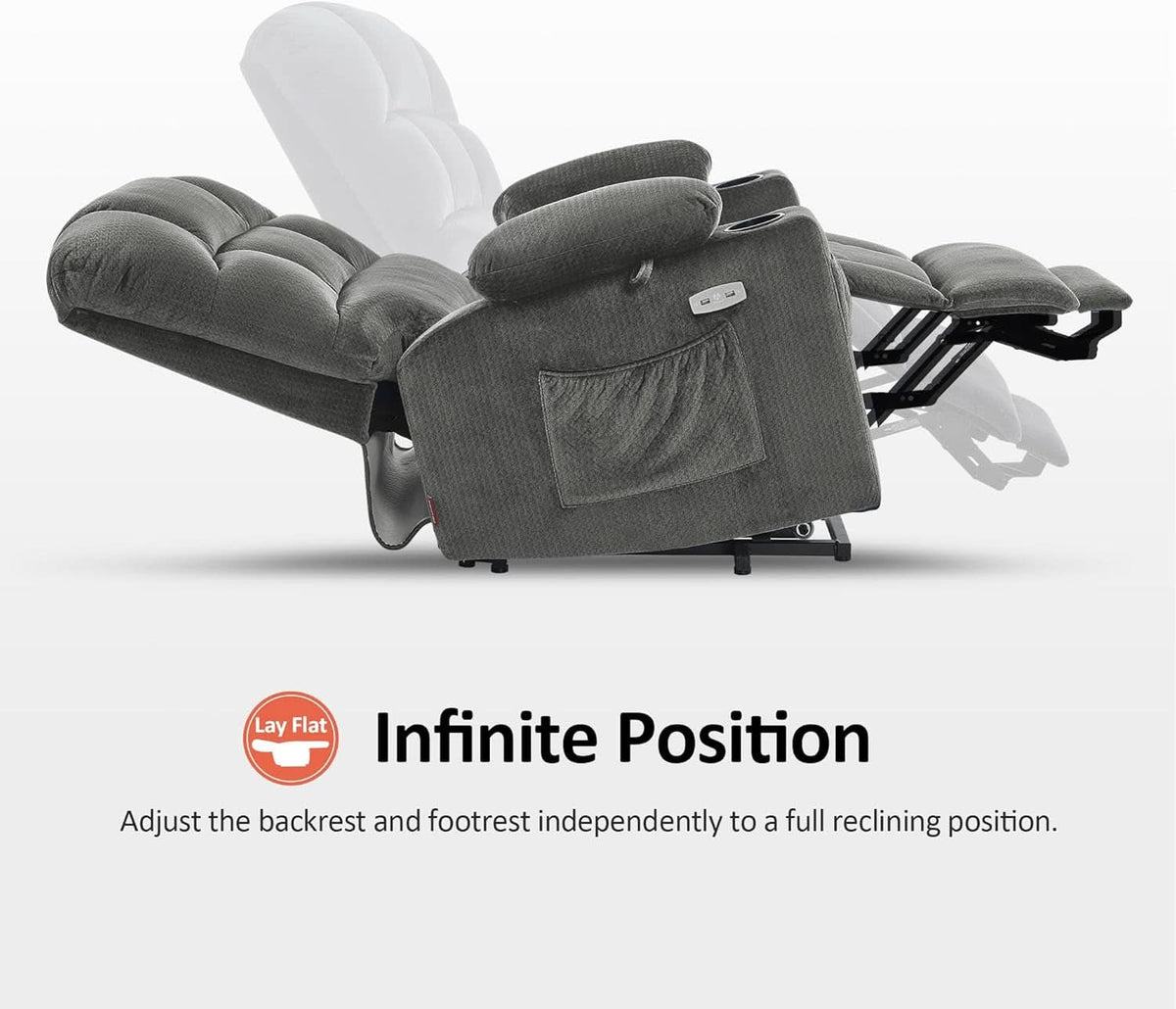 Grey Dual Motor Power Lift Recliner With Massage And Heat