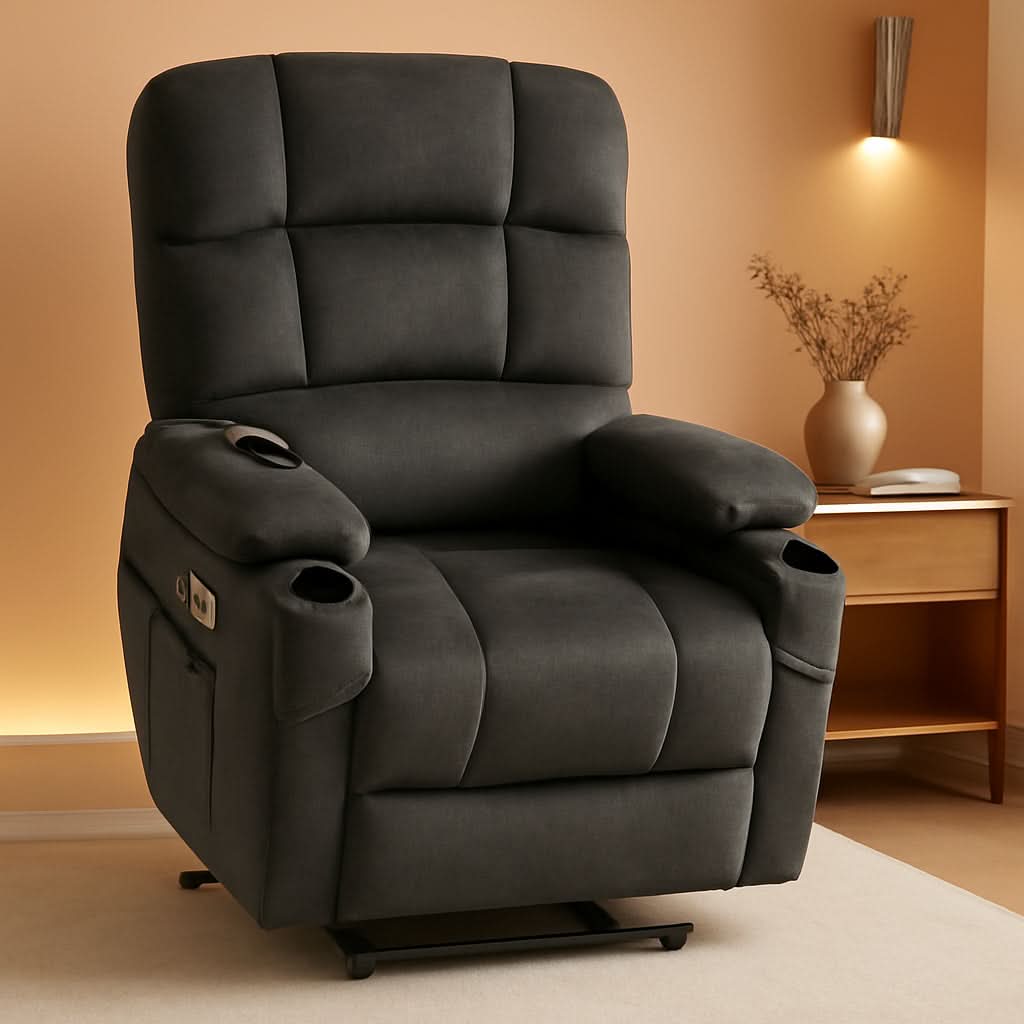 Grey Dual Motor Power Lift Recliner With Massage And Heat