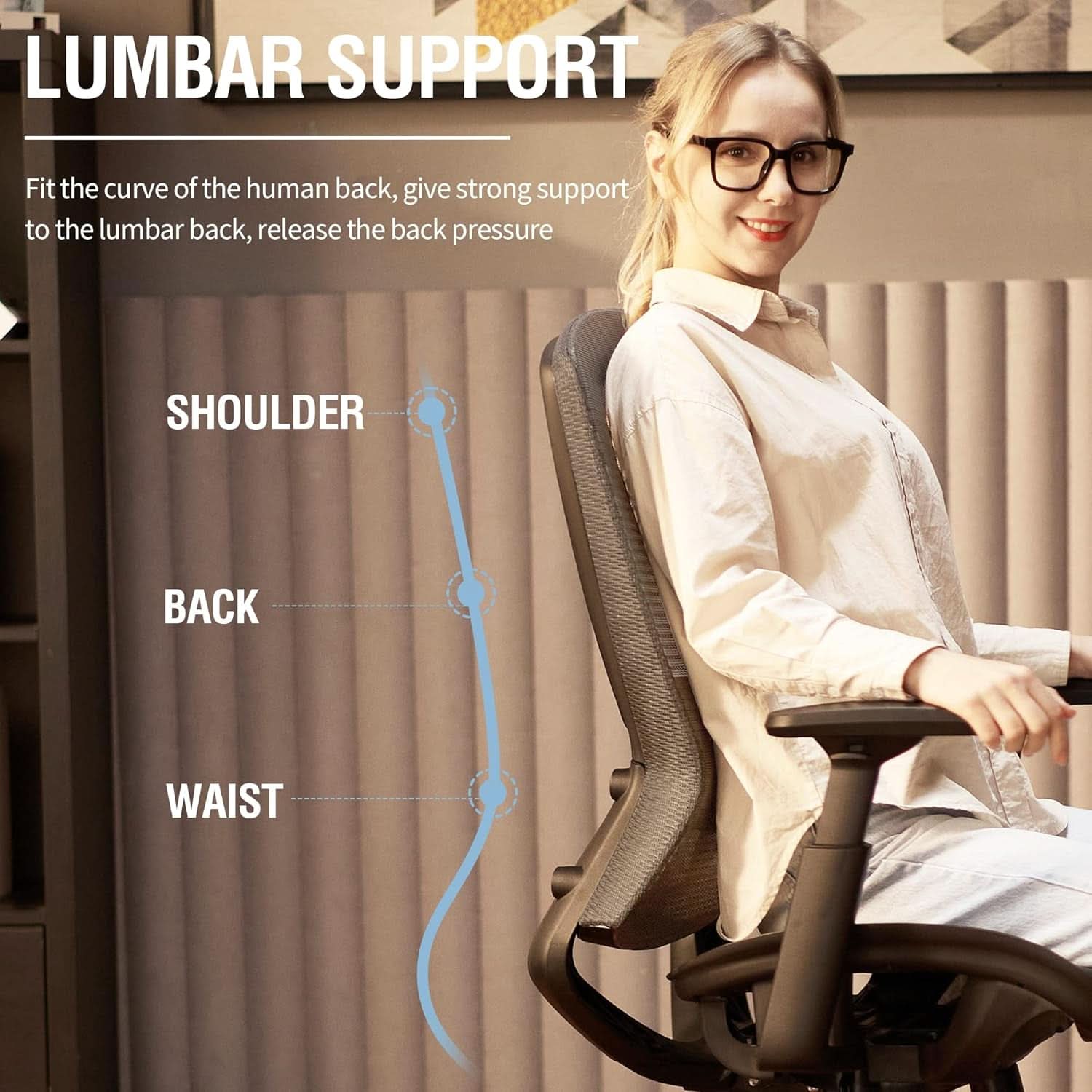 Grey Ergonomic Mesh Office Chair With Lumbar Support