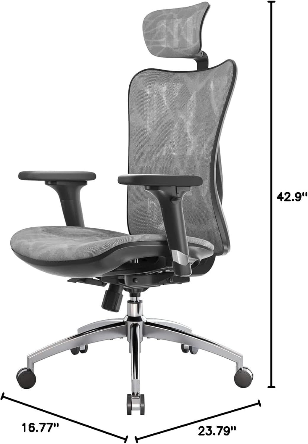 Grey Ergonomic Office Chair With Adjustable Headrest