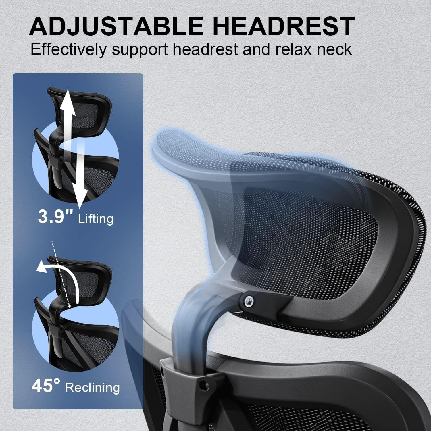 Grey Ergonomic Office Chair With Adjustable Headrest