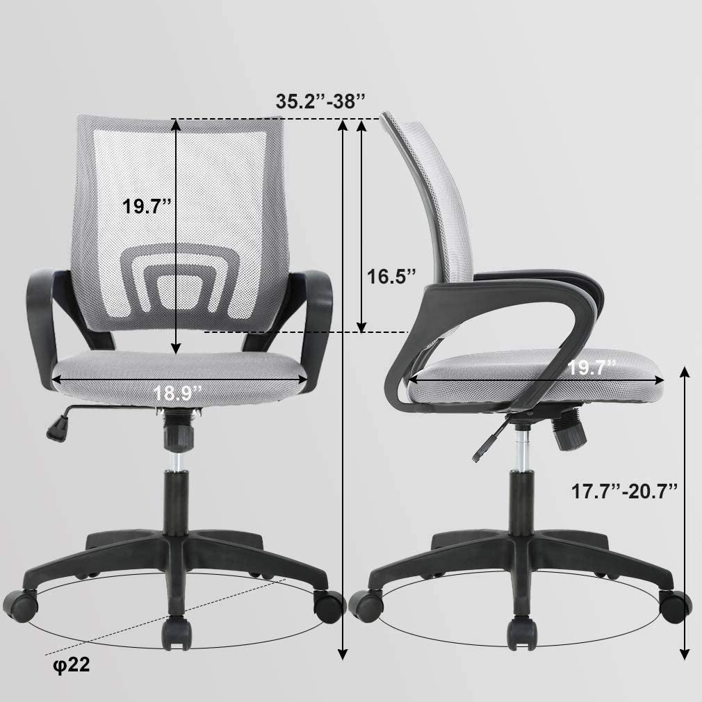 Grey Ergonomic Office Chair With Adjustable Lumbar Support