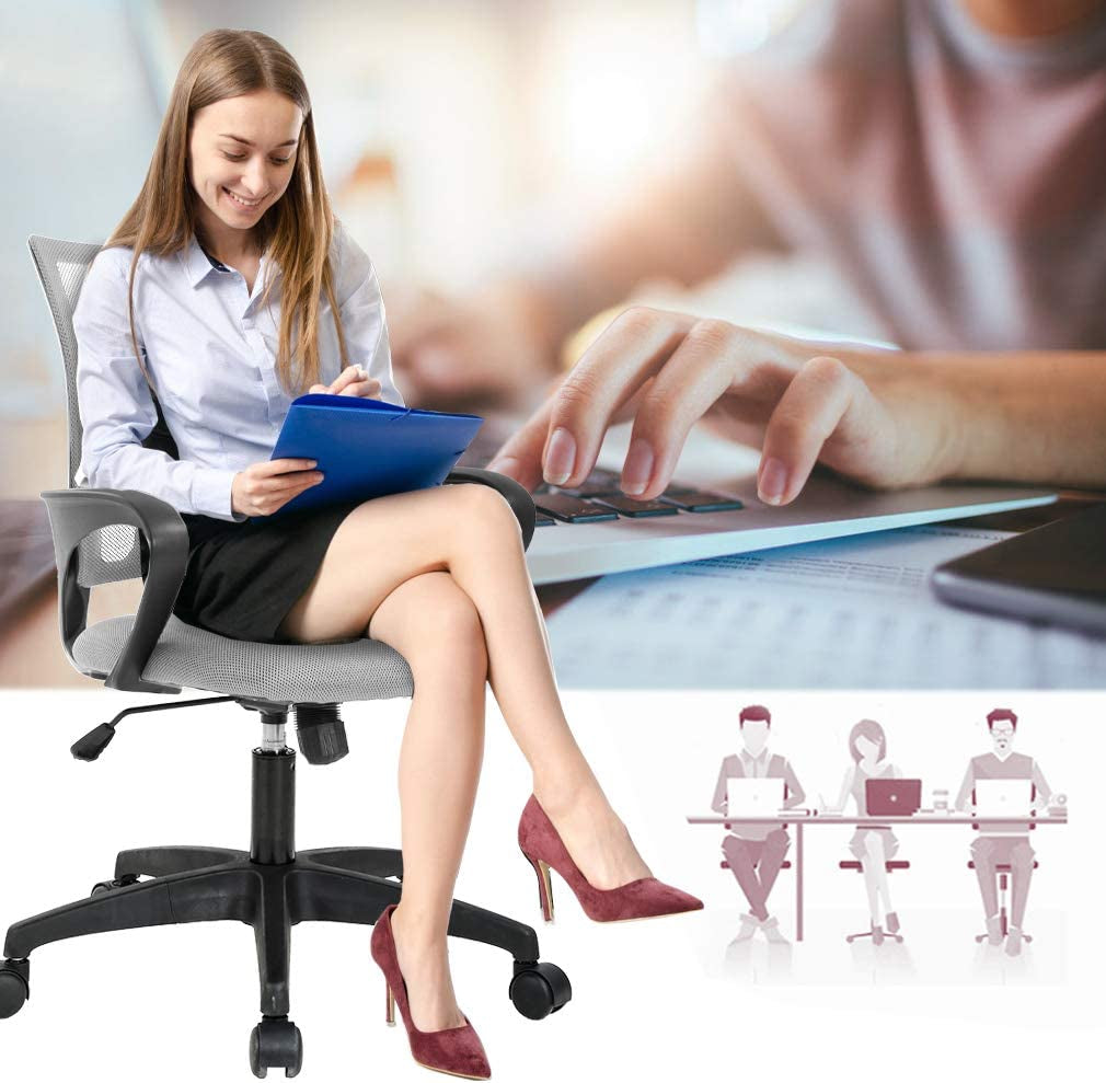 Grey Ergonomic Office Chair With Adjustable Lumbar Support