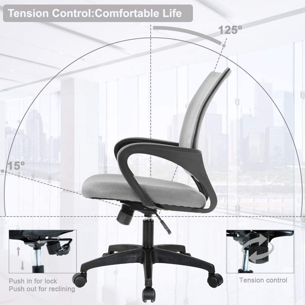 Grey Ergonomic Office Chair With Adjustable Lumbar Support