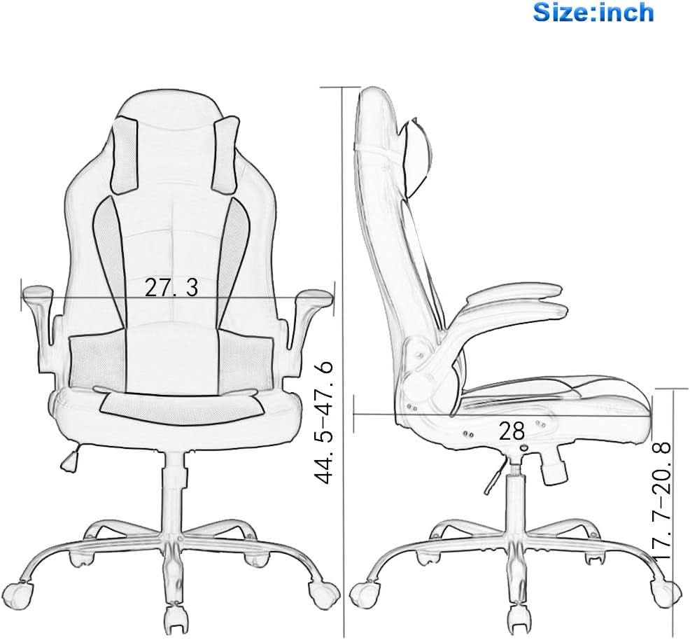 Grey Ergonomic PC Gaming Chair With Lumbar Support And Flip Up Arms