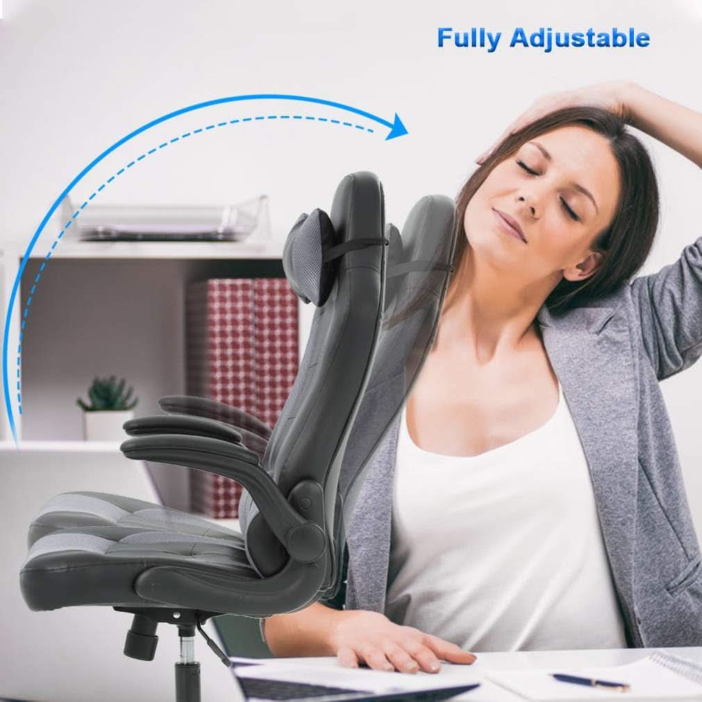 Grey Ergonomic PC Gaming Chair With Lumbar Support And Flip Up Arms