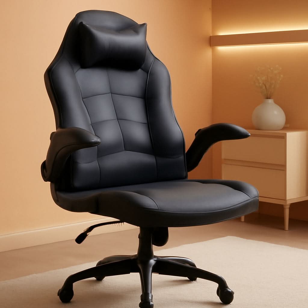 Grey Ergonomic PC Gaming Chair With Lumbar Support And Flip Up Arms