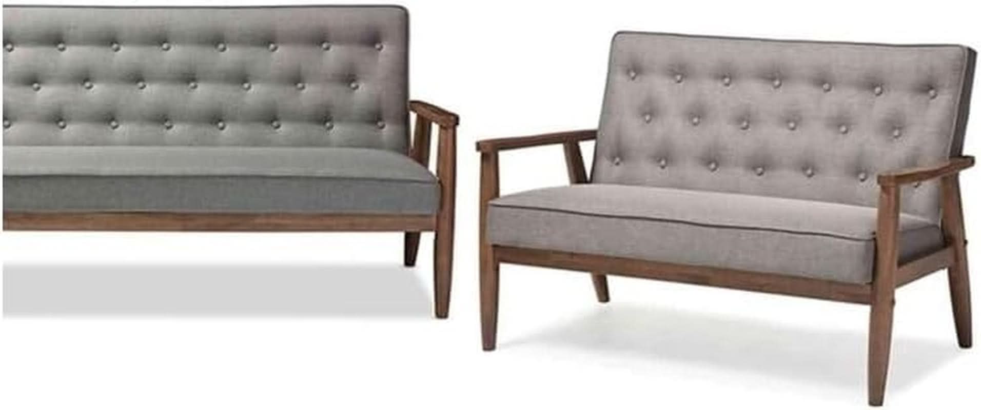 Grey Fabric 3 Piece Living Room Set With Wood Frame
