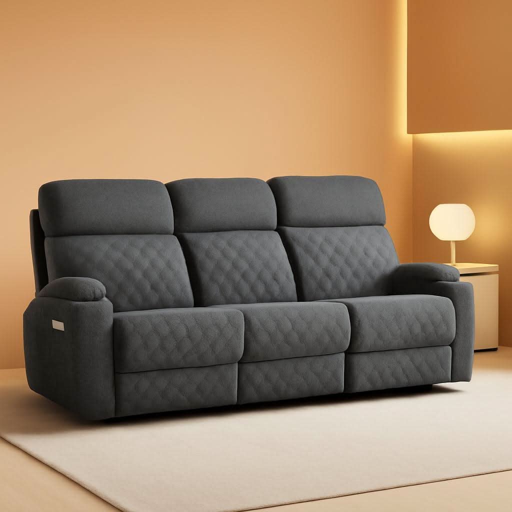 Grey Fabric 3-Seater Electric Recliner Sofa with Cup Holders