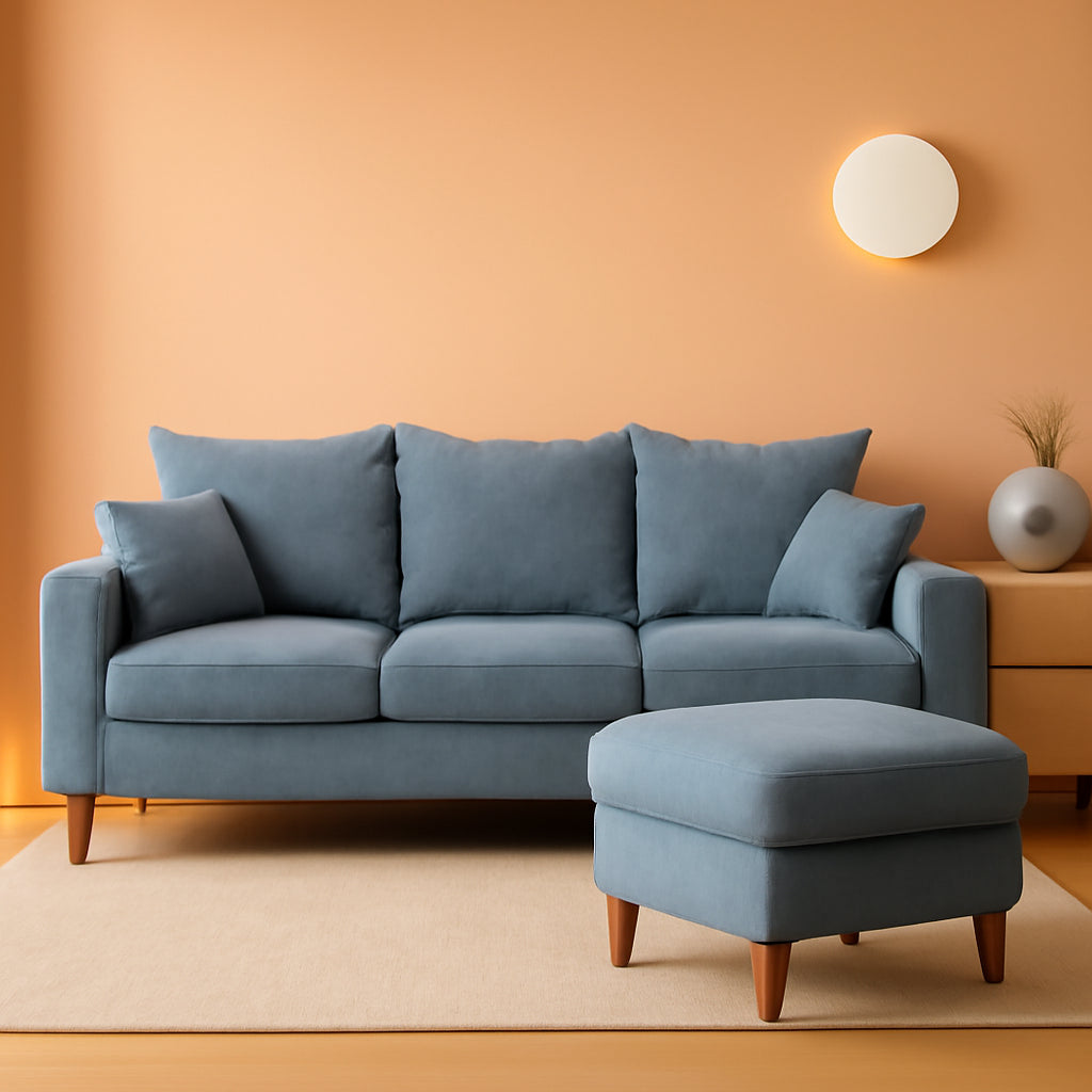 Grey Fabric Corner Sofa Set With Ottoman Footstool 3 Seater