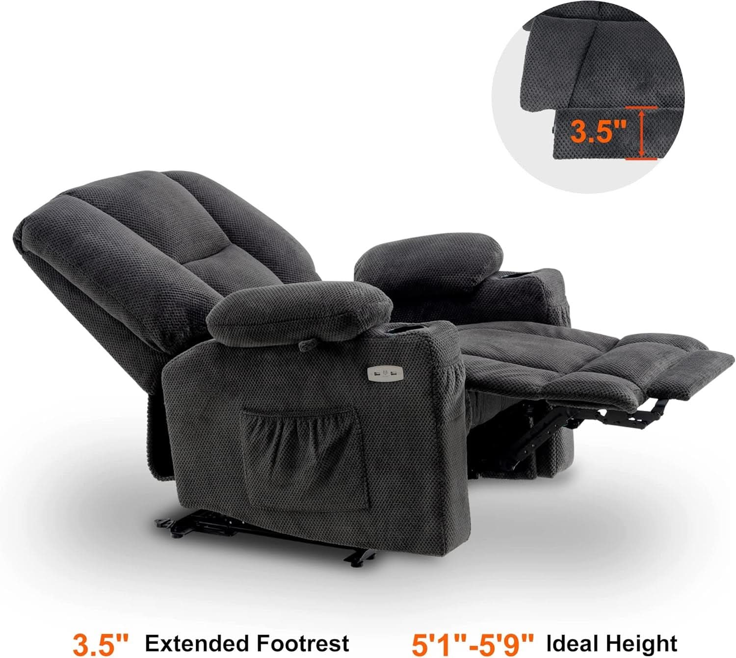 Grey Fabric Electric Recliner Chair With Heat And Vibration
