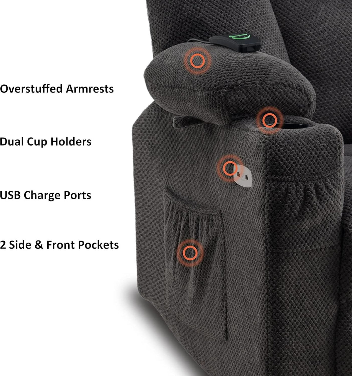 Grey Fabric Electric Recliner Chair With Heat And Vibration