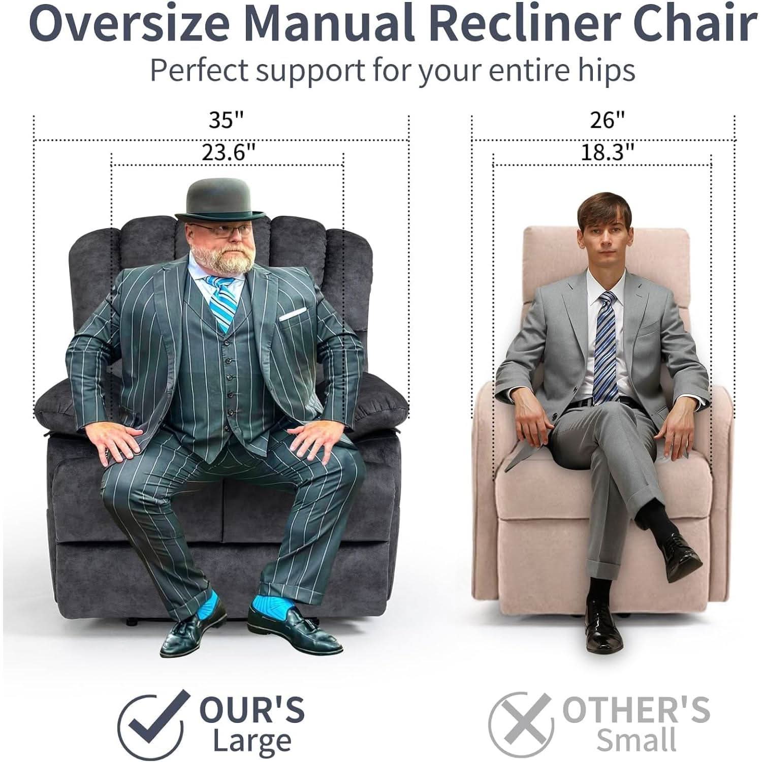 Grey Fabric Recliner Chair With Overstuffed Cushions