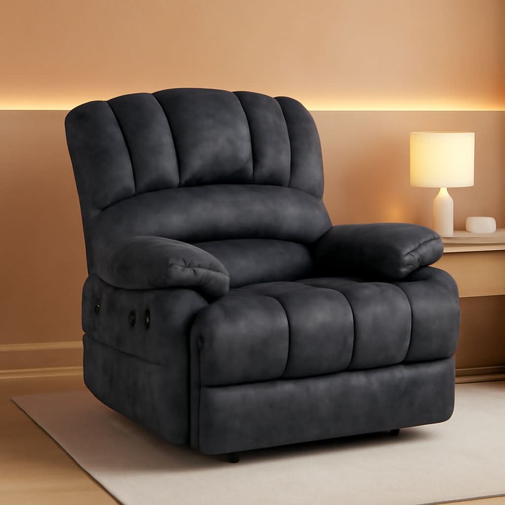 Grey Fabric Recliner Chair With Overstuffed Cushions